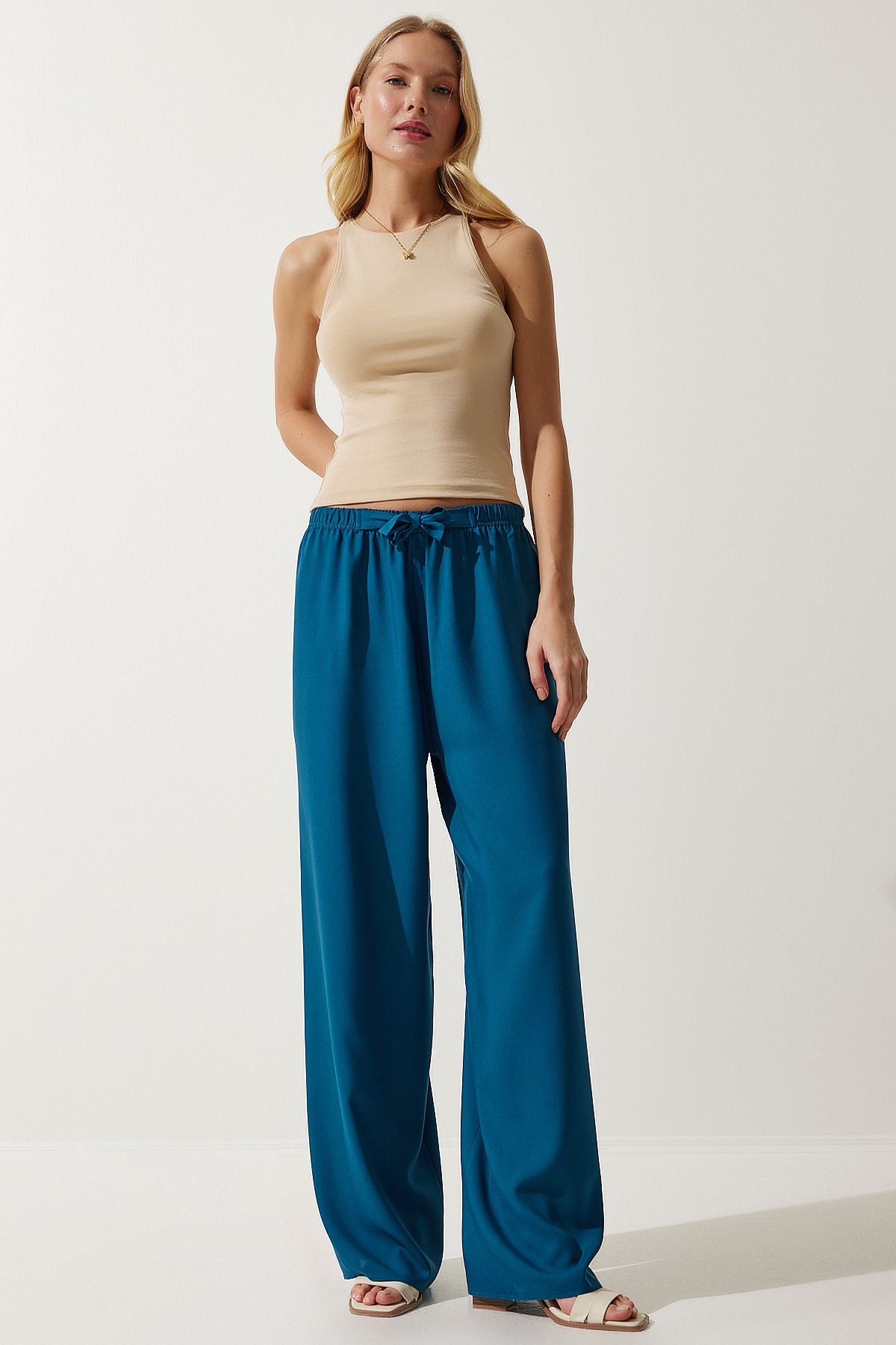 Female turquoise cottage viscose palazzo pants EN00610