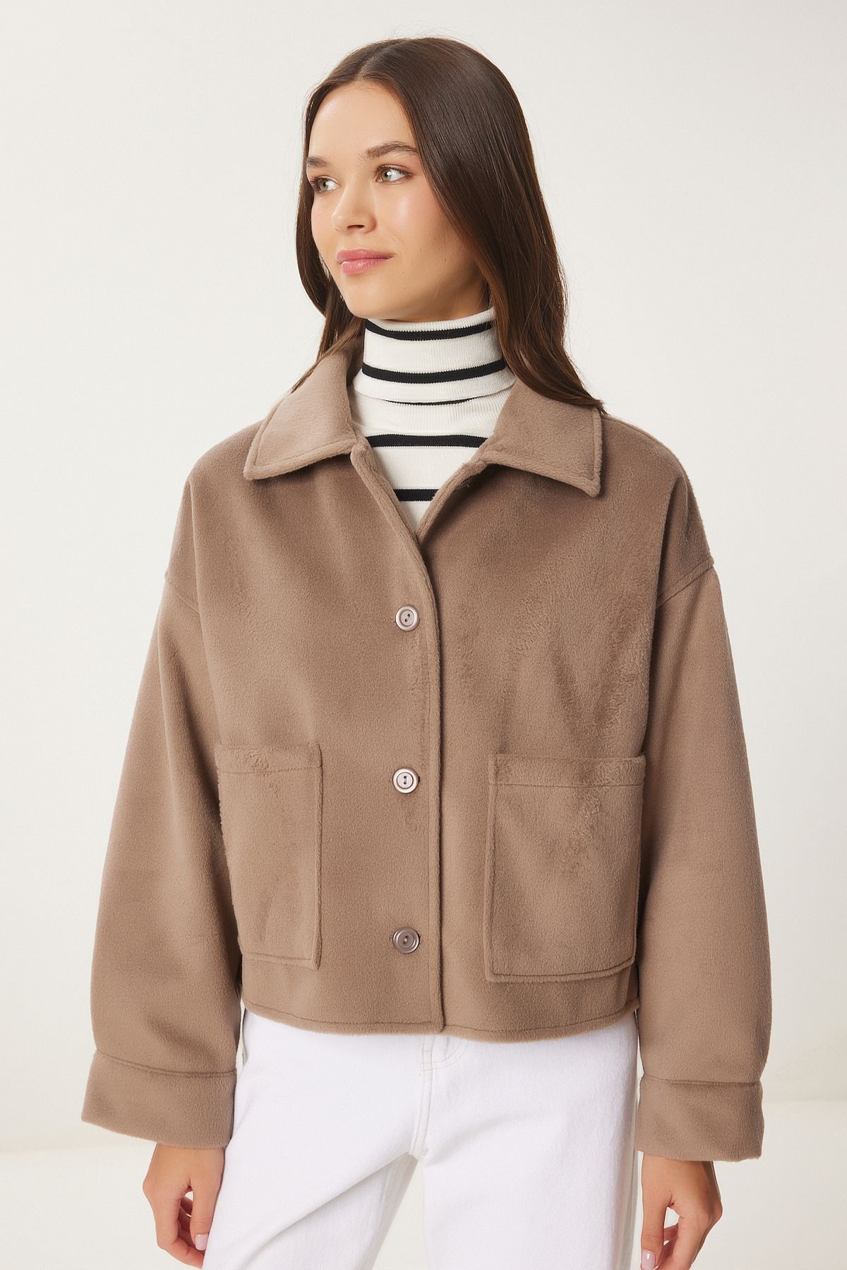 Female mink wide pocket soft stamp jacket FN03445