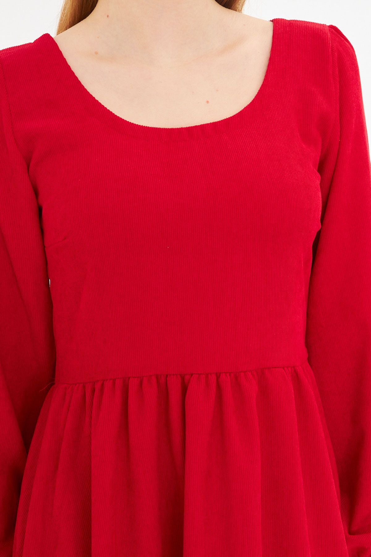 Woman Red U Back Back Zippered Waist Midi Midi Velvet Dress ARM-25K001103