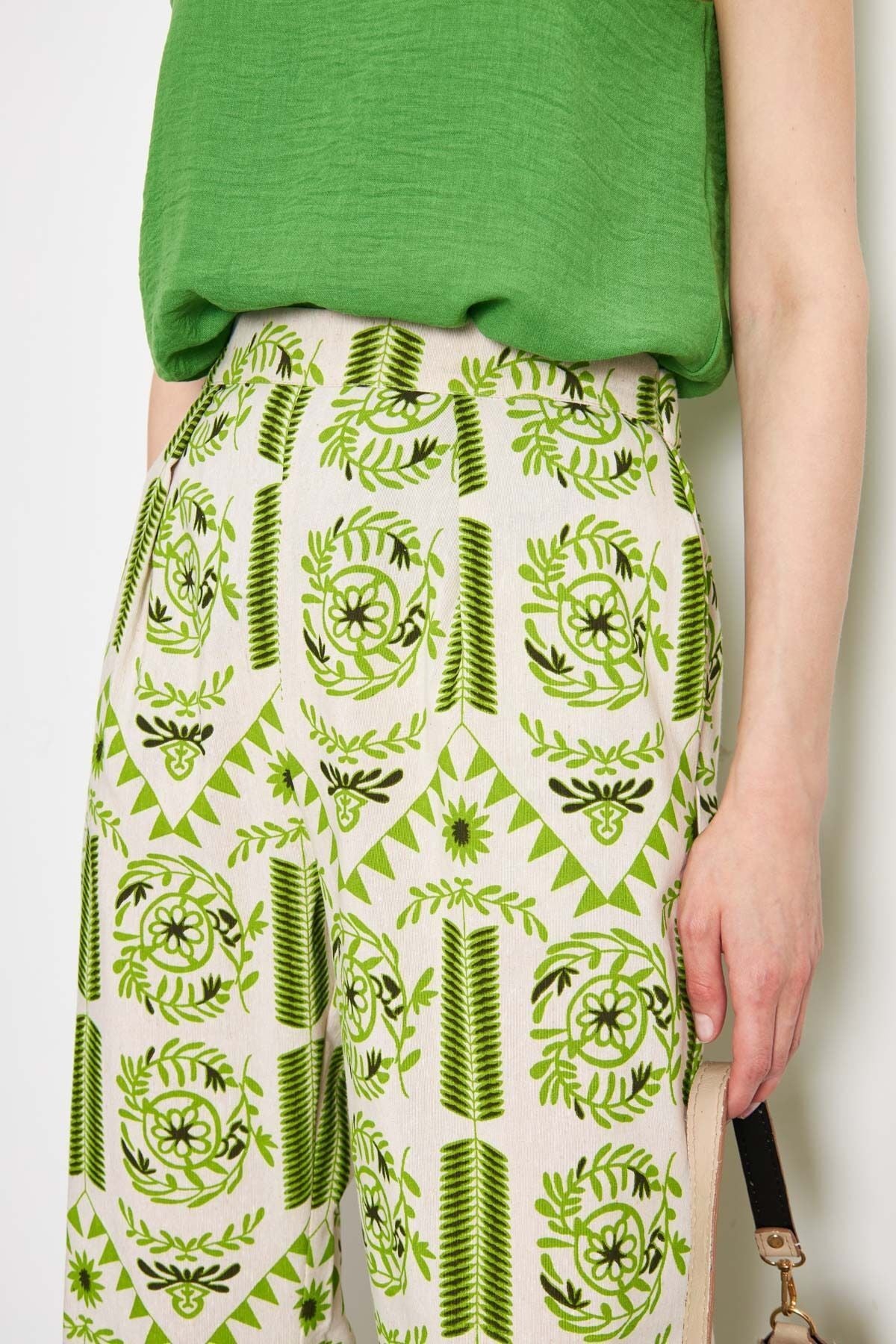 Palazzo Pants with Patterned Patterned Patterned Patterned Patterned Female Female Green Patterns ARM-24Y001069