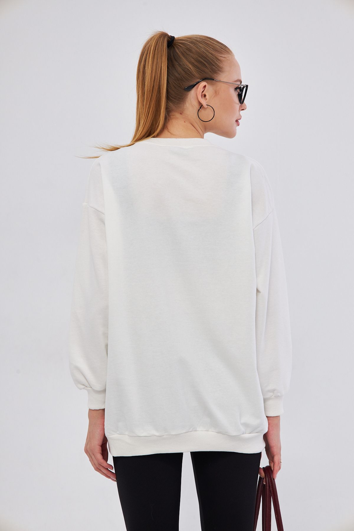 Woman White Sacramento Printed Oversize Sweatshirt Arm-25k001020