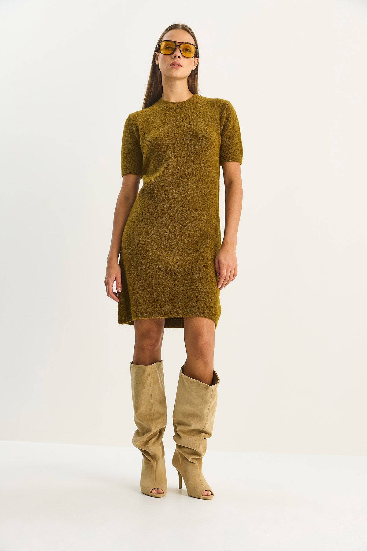 Women's Crew Neck Short Sleeve Soft Textured Knitwear Dress 2515 60283682