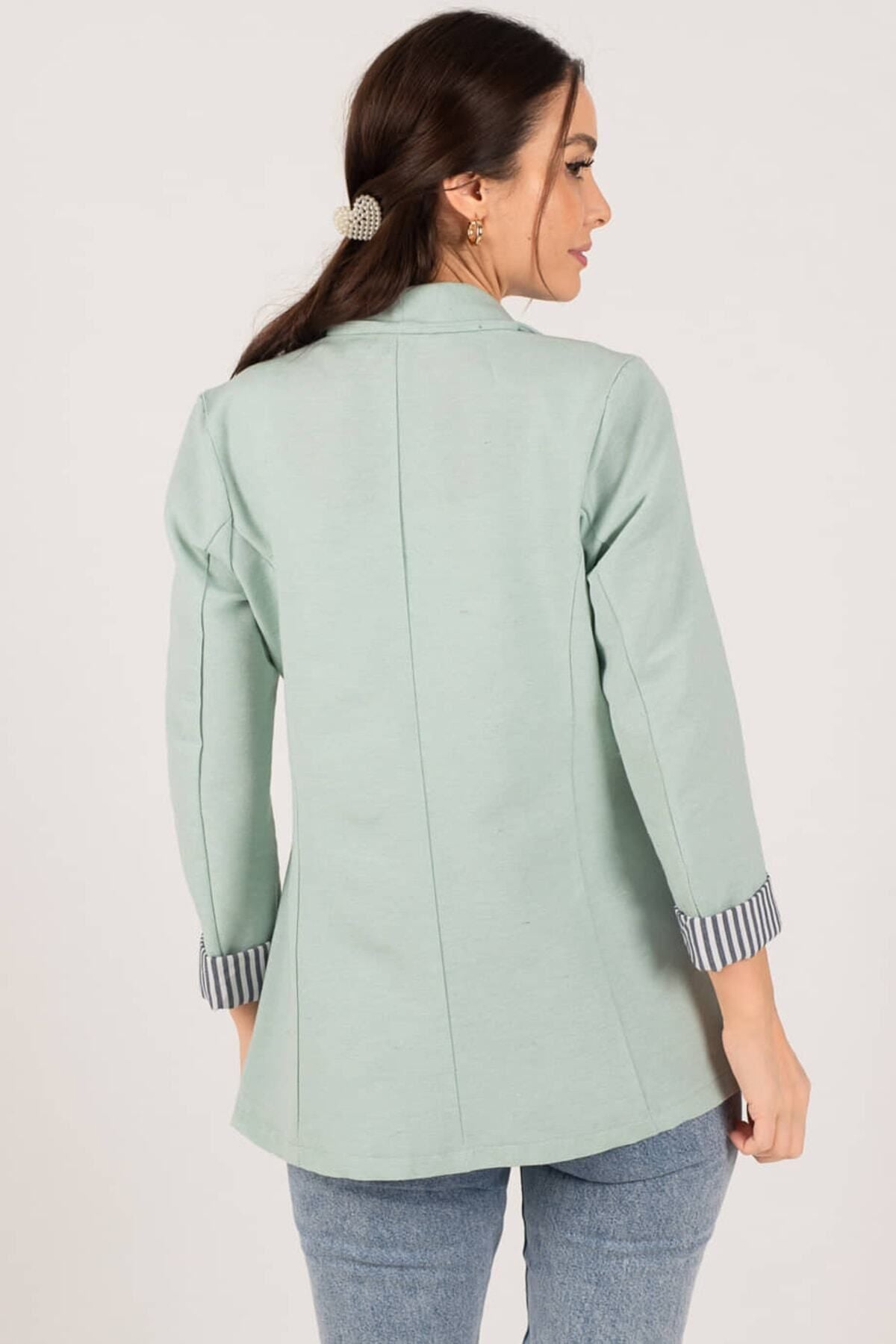 Female Mint Sleeve Striped Single button Jacket ARM-22K001122