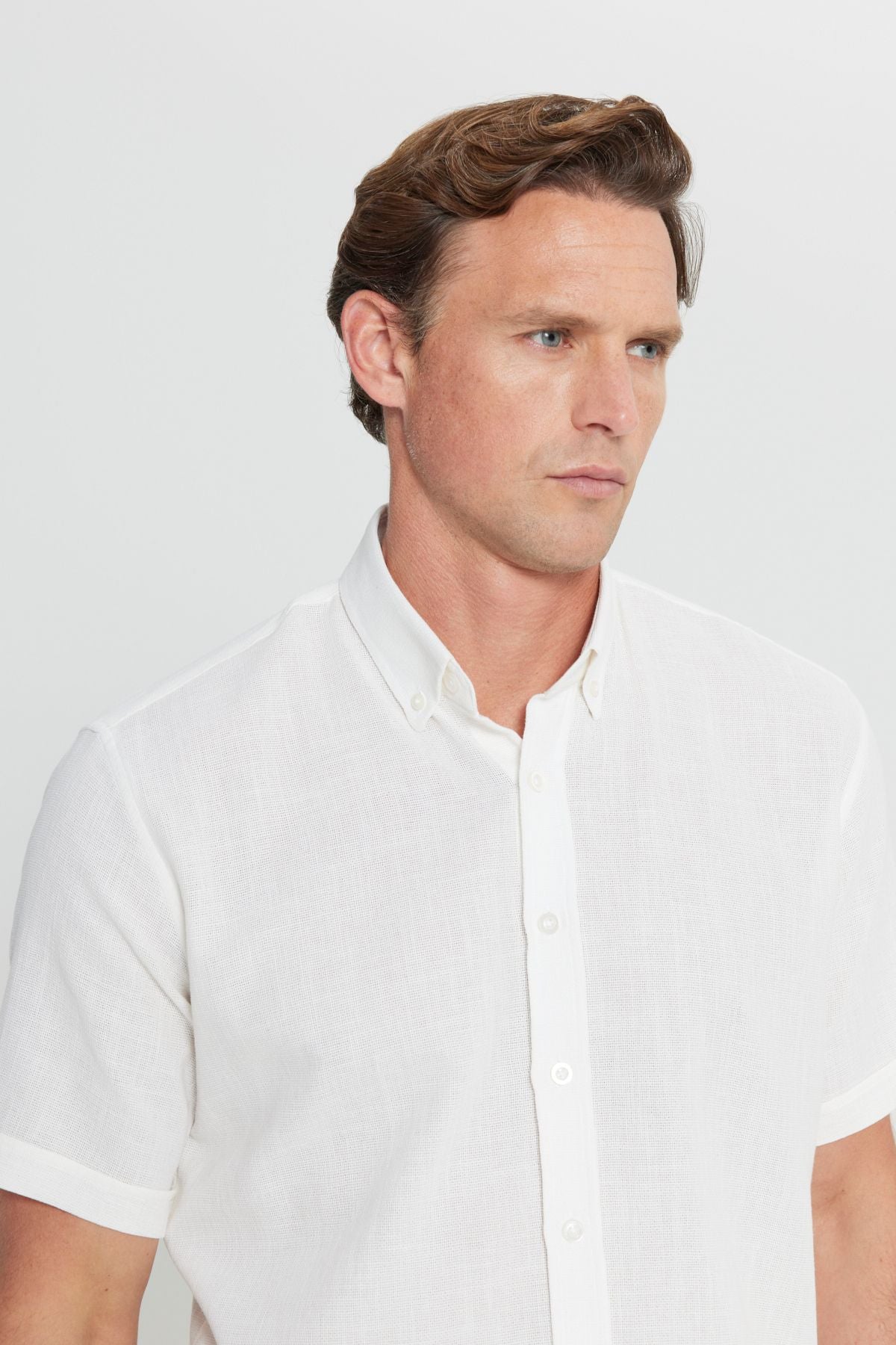 Men's White 100 %Cotton Comfort Fit Casual Cutting Buttoned Shirt Shirt collar Amesty Shirt