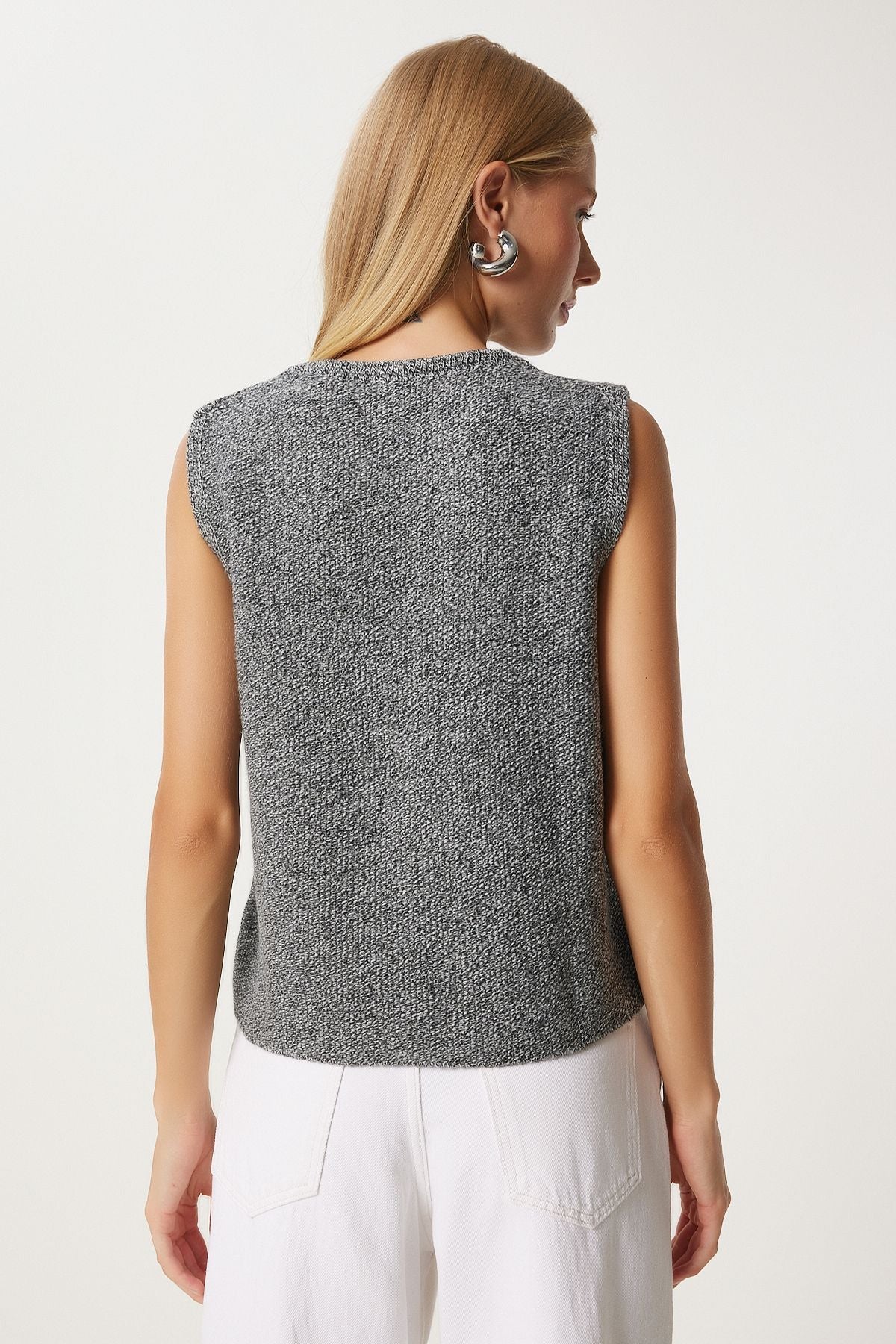 Women's Gray Lacık Knitwear Vest US00923