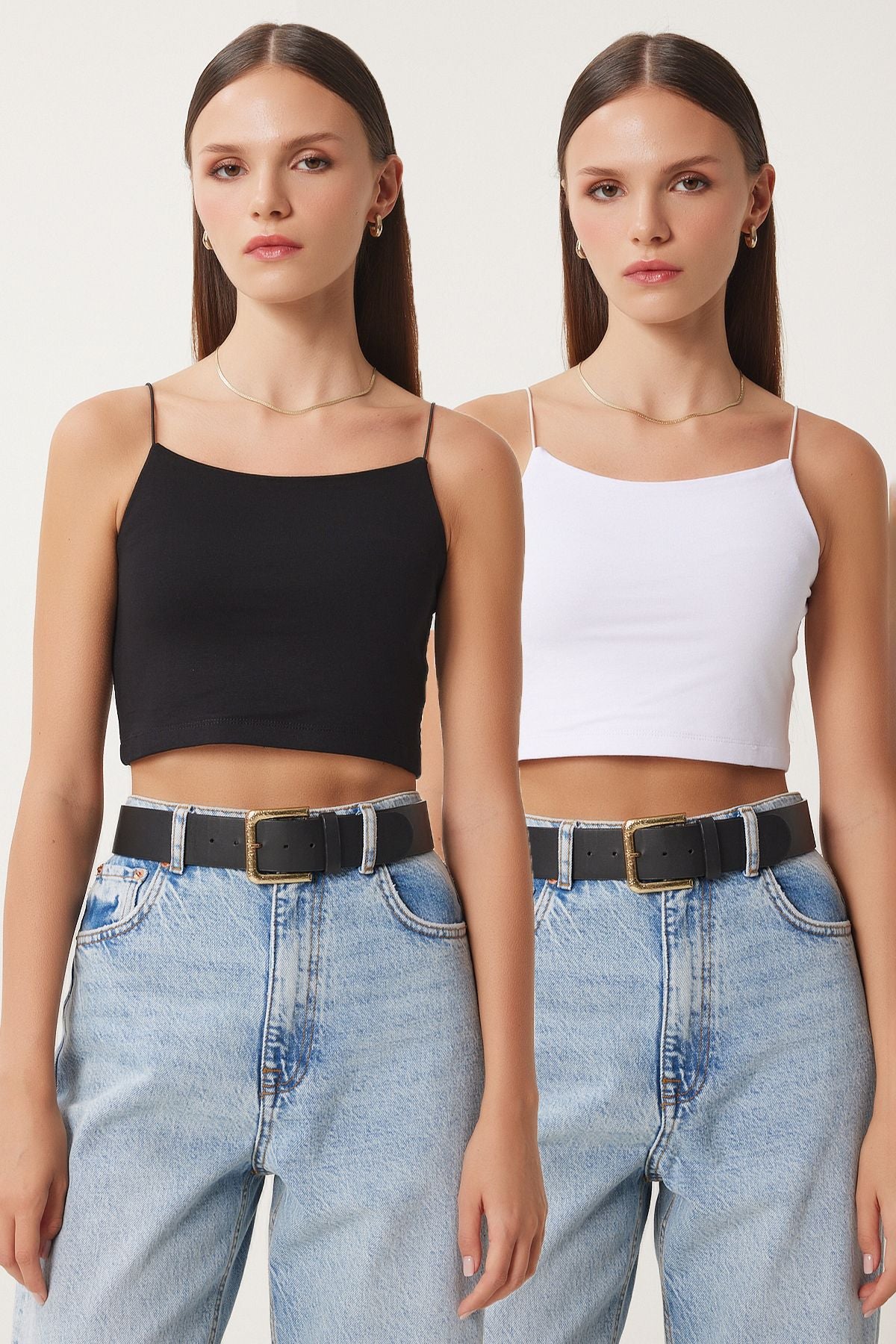 Female Black White Rope Strap 2 Pack Knitting Blouse DI00007