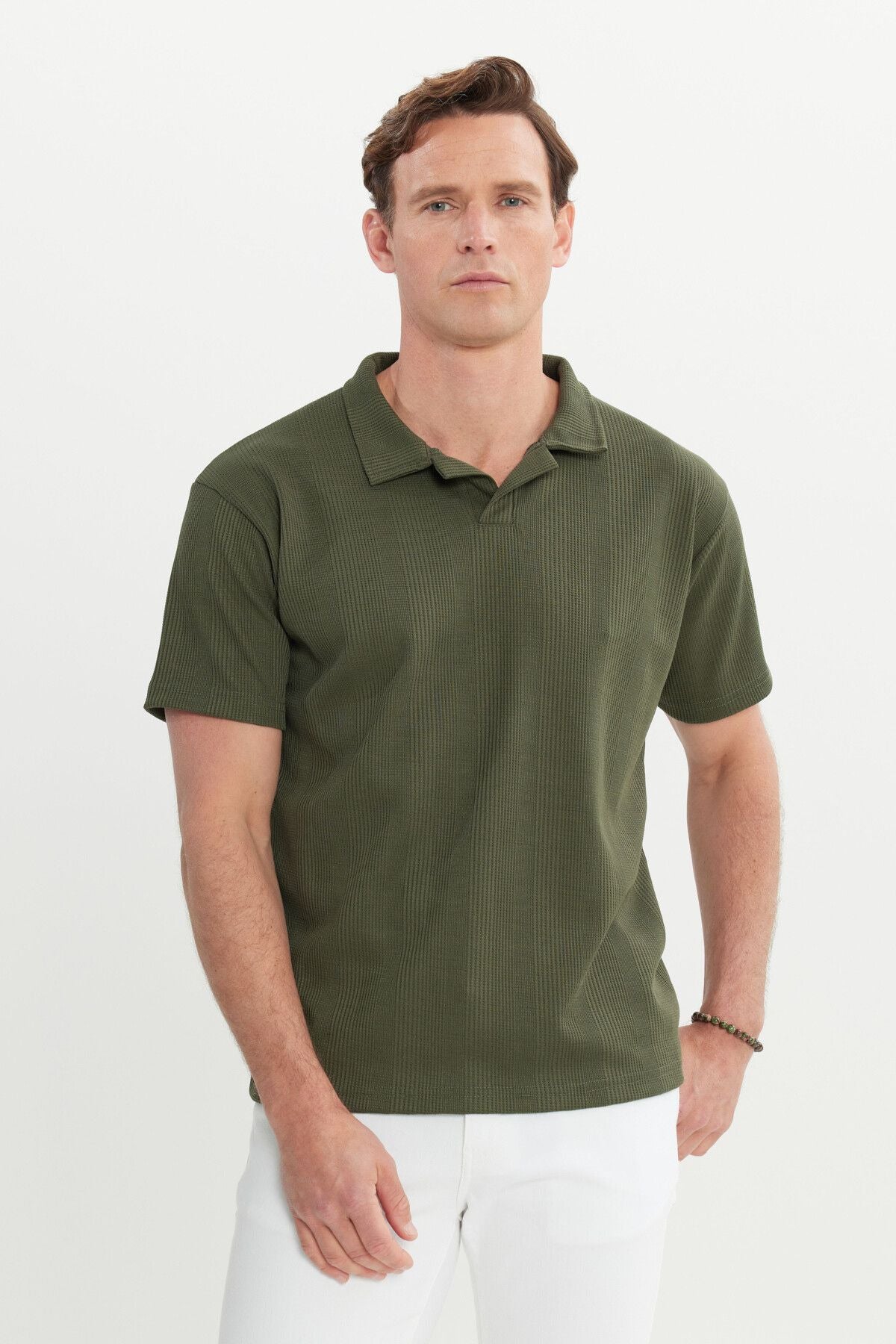 Men's Khaki Relax Fit Casual Cut Polo Yaka T -shirt