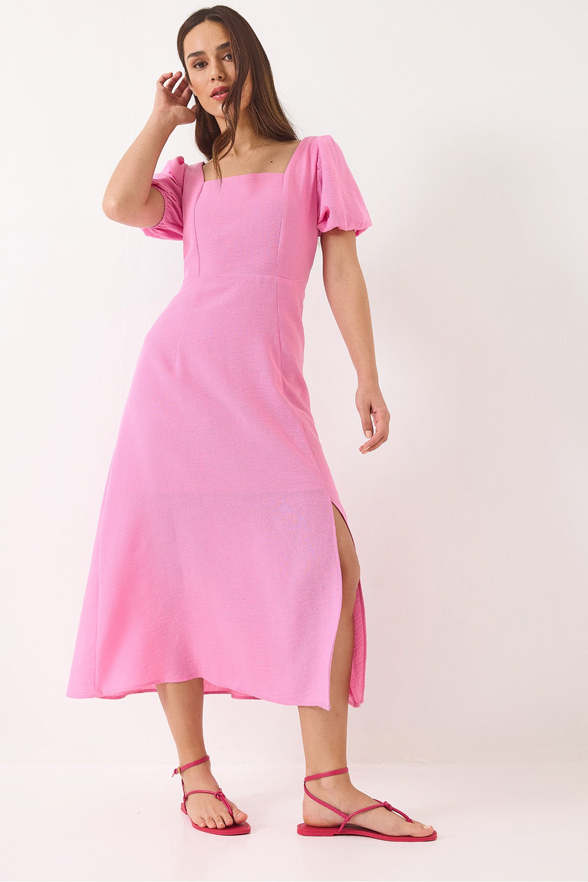 Women's Back Tie Detail Lined Linen Dress 5958 60283045