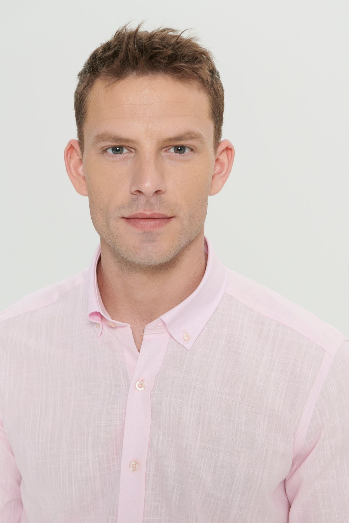 Men's pink 100 %cotton breathing fabric Oxford slim fit button with collar pennant shirt