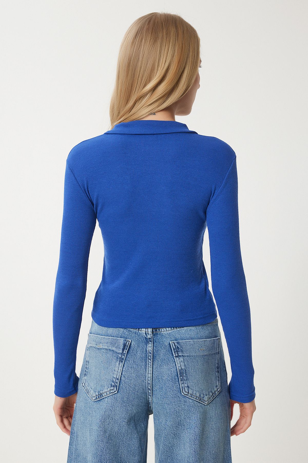 Woman Red Dark Blue 2 Polo Polo Yaka Wick Knitting Blouse GT00232