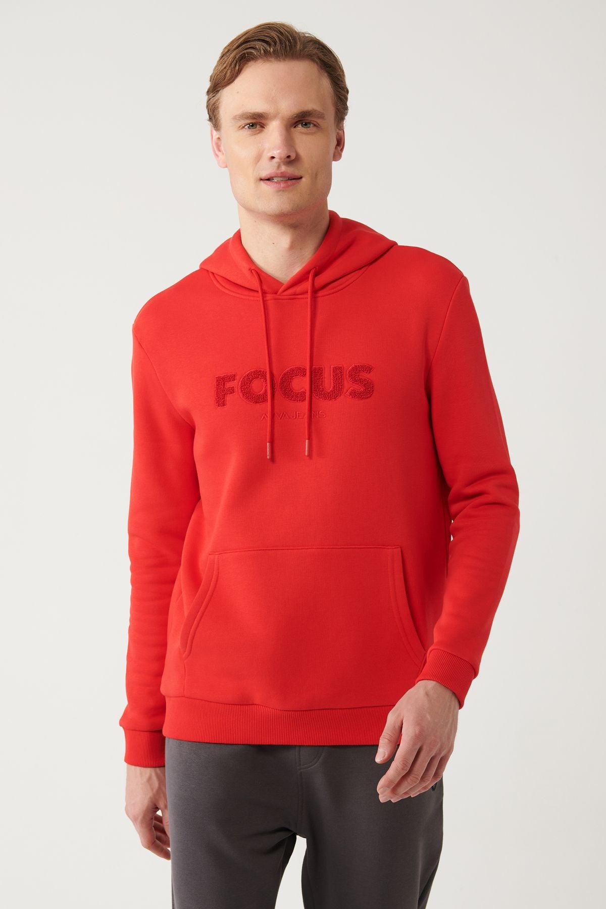 Men's red hooded 3 -to -bang kangaroo pocket with Sweatshirt A32y1193