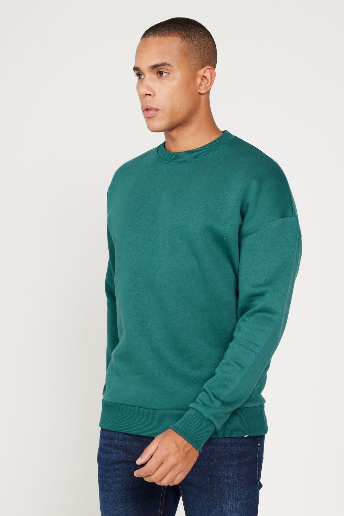 Men's Dark Green Oversizle Fit Plenty Cotton Cotton Içi Polar 3 IP Bicycle collar Sweatshirt