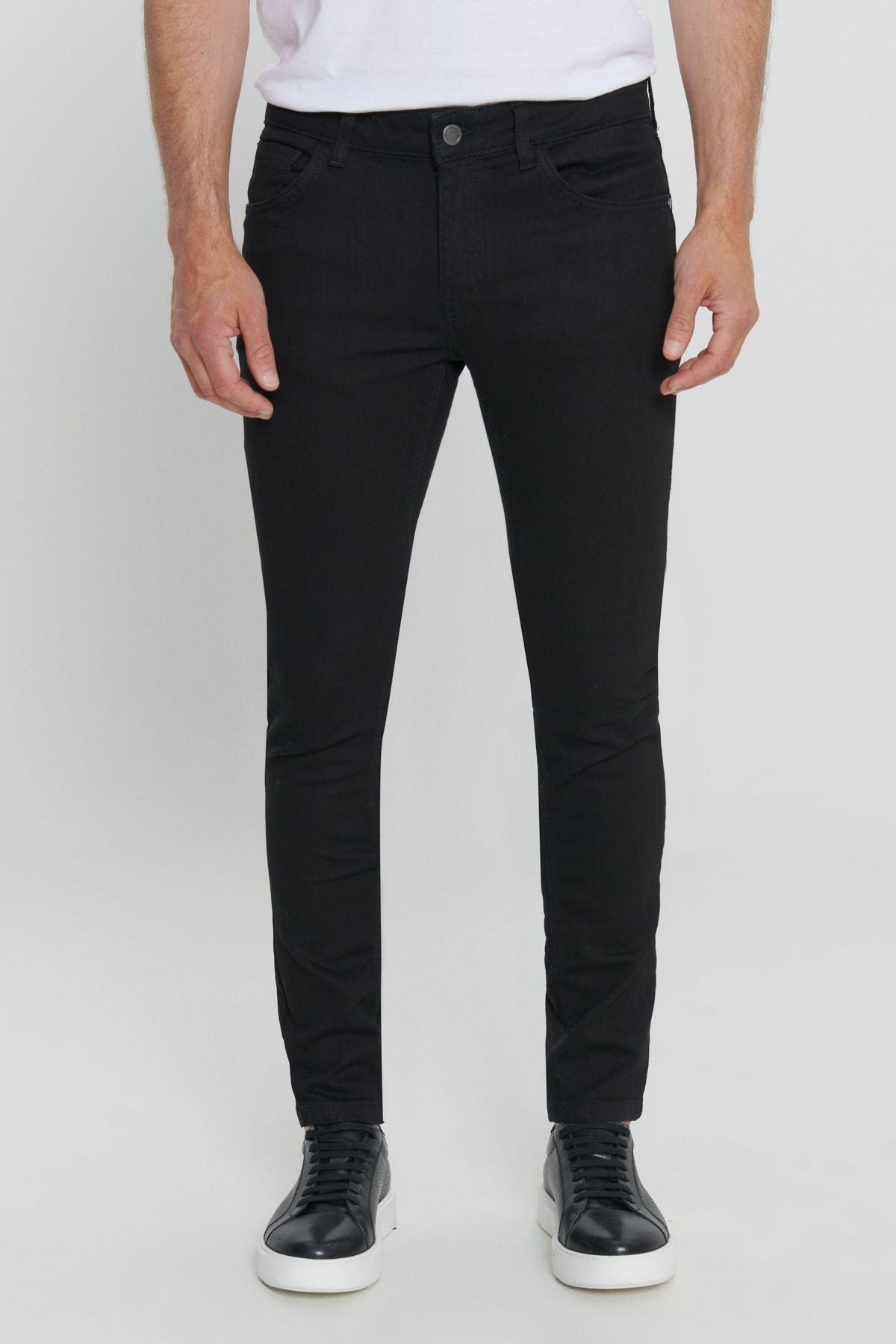 Men's black extra slim fit narrow cut RISS Cotton Flexible Denim Jean Jeans