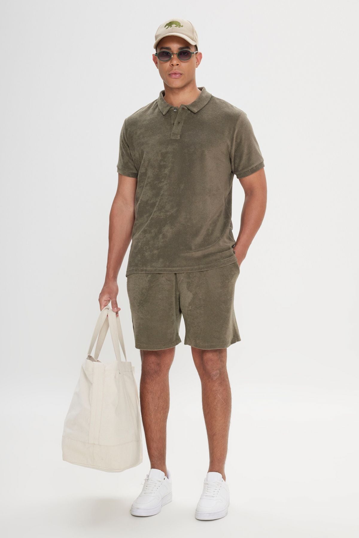 Male Khaki Standard Fit Normal Cut Towel Shorts