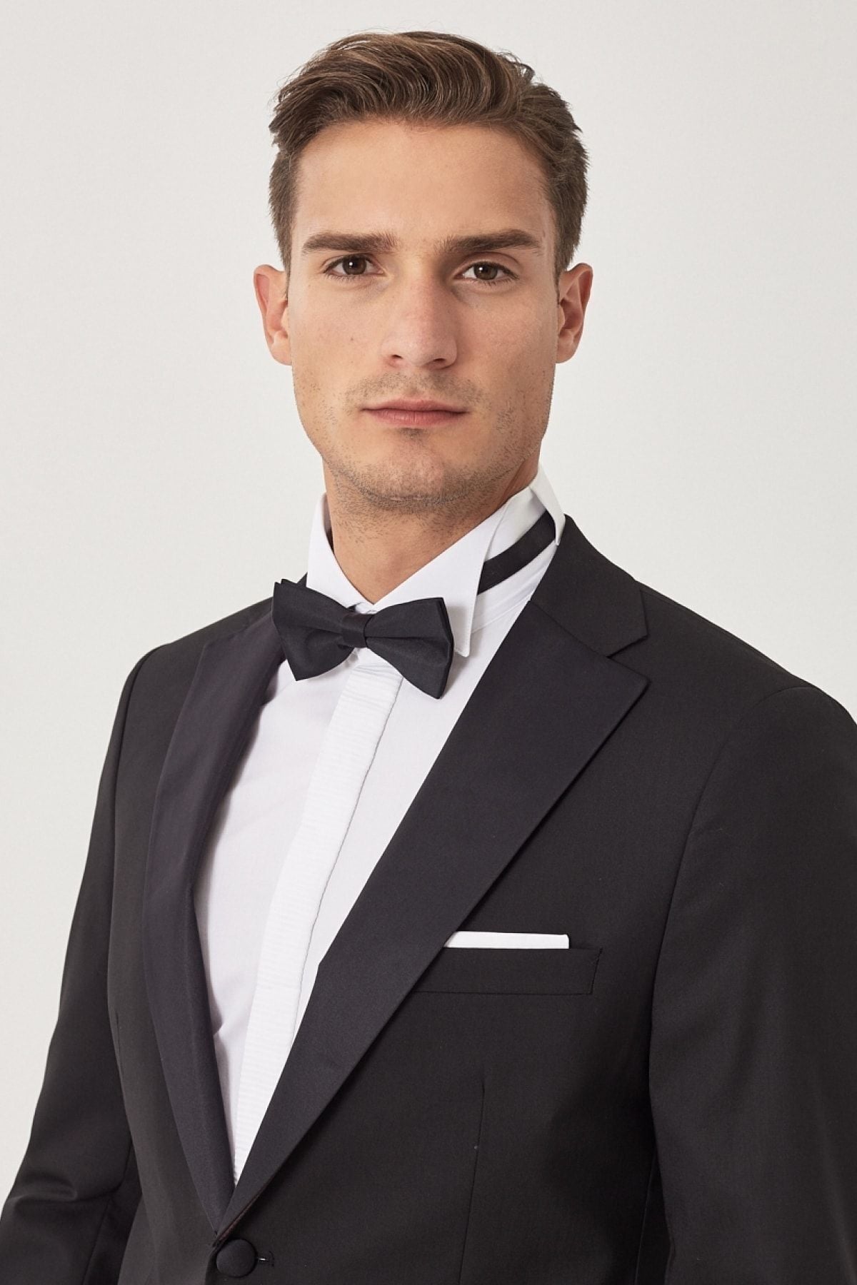 Men's black slim fit narrow cut Mono collar classic tuxedo set