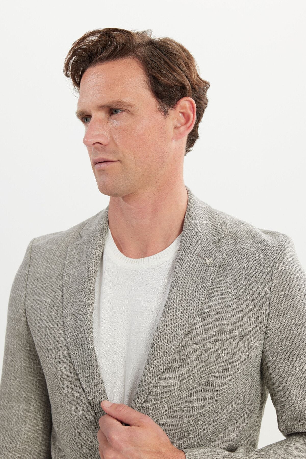 Men's Beige Slim Fit Narrow Cut Mono Yaka Amest Jacket