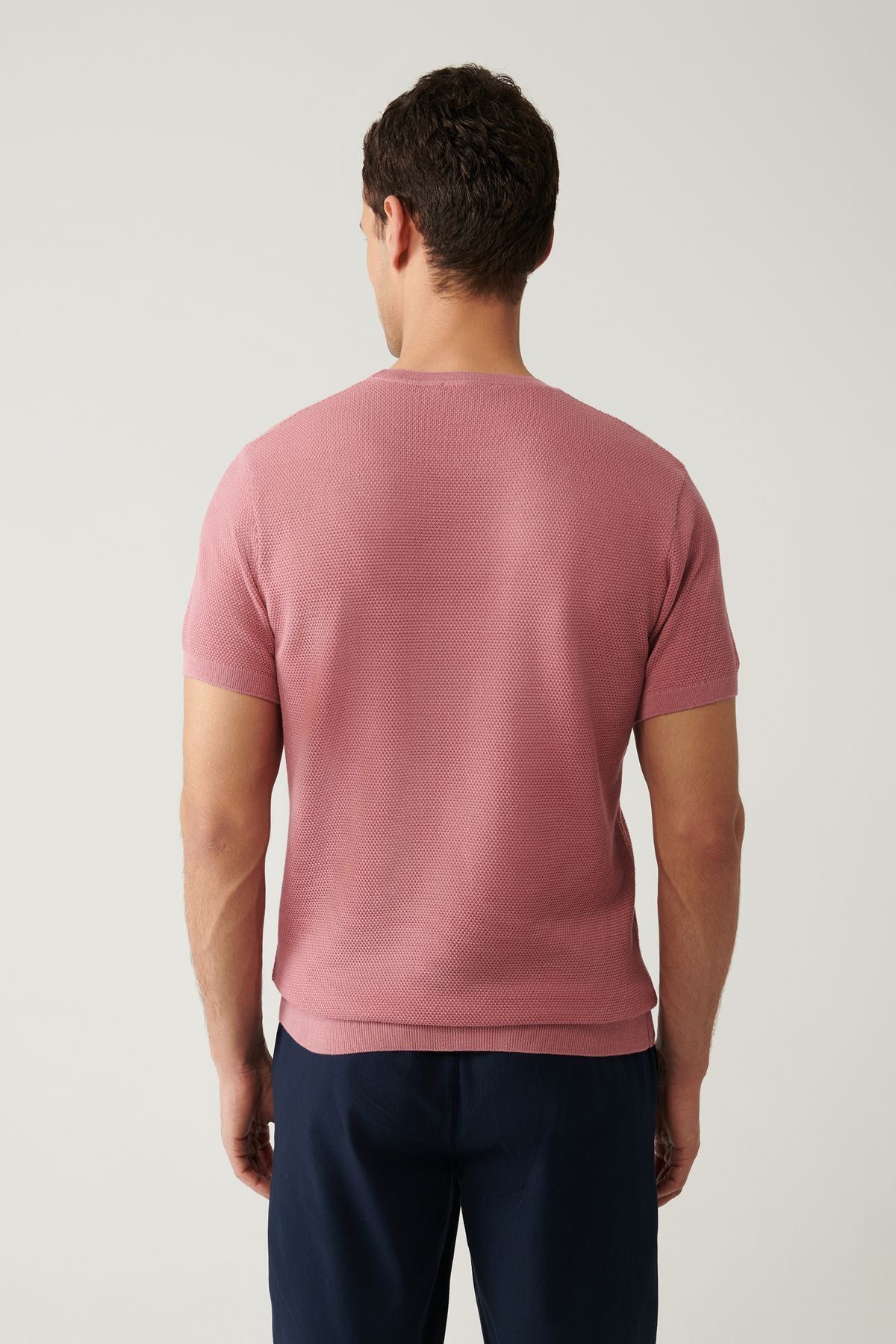 Men's rose dry bicycle collar textured cotton knitwear t-shirt E005027