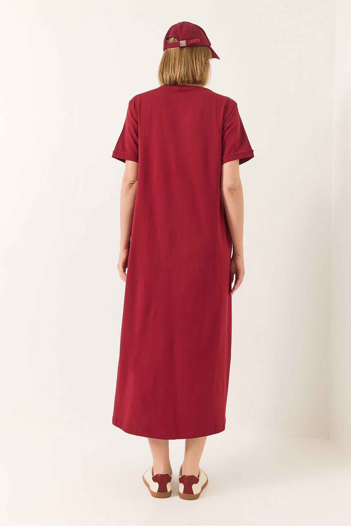 Women's Crew Neck Short Sleeve Long Basic Dress with Pocket Detail 60283192