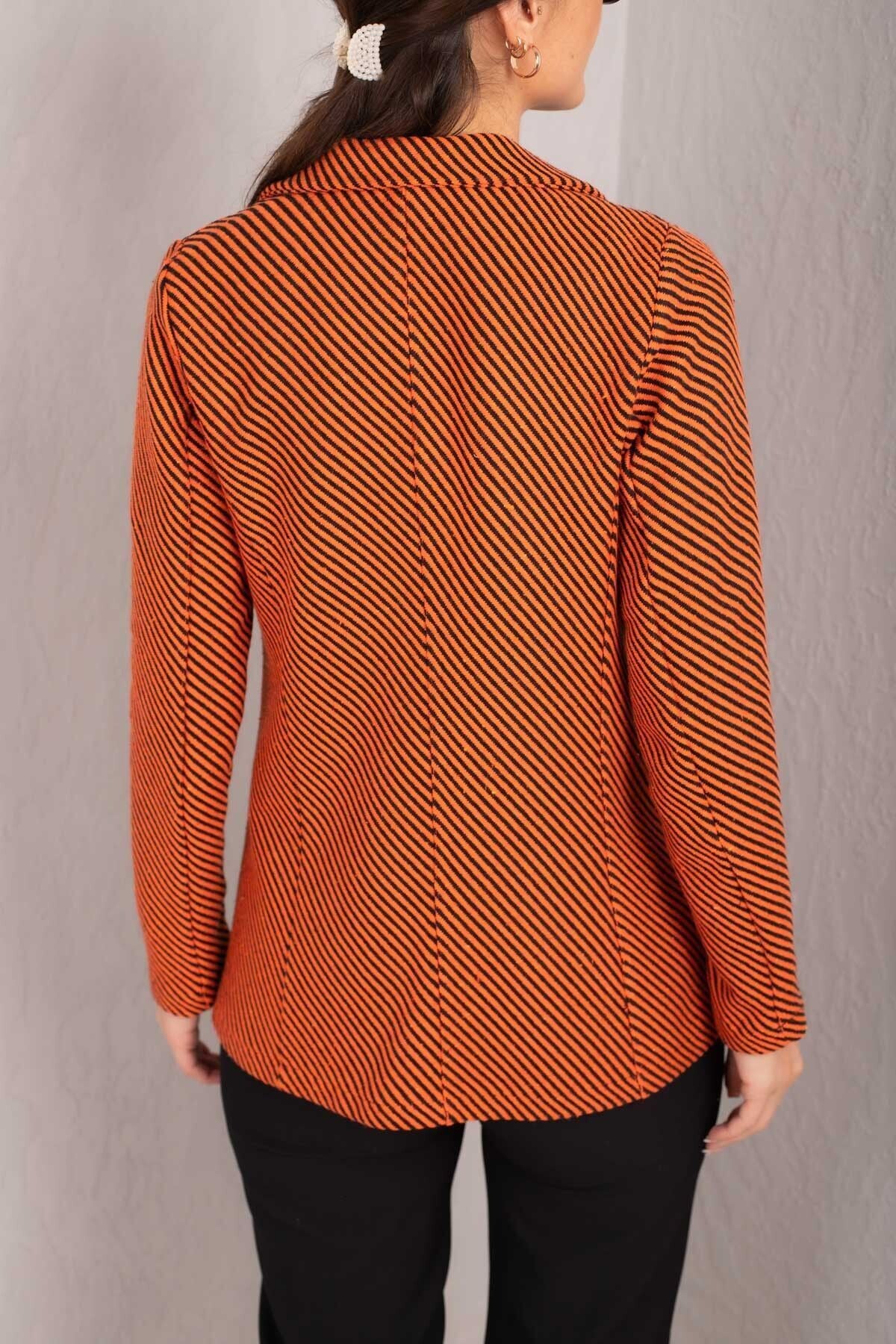 Women's Orange Line Patterned Four buttoned stamp jacket ARM-24K001037