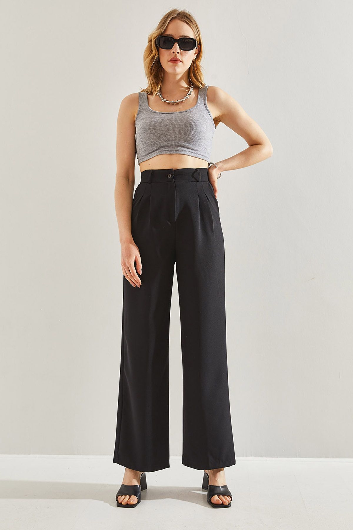 Woman Full High Waist Double Fabric Double Grass Pants 60221006