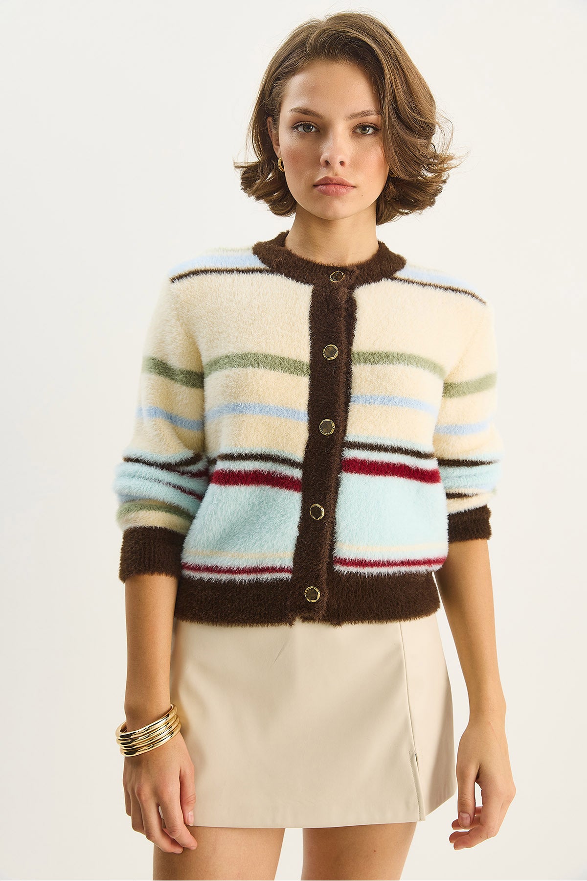Women's Very Soft Textured Striped Knitwear Cardigan 2499 60283677