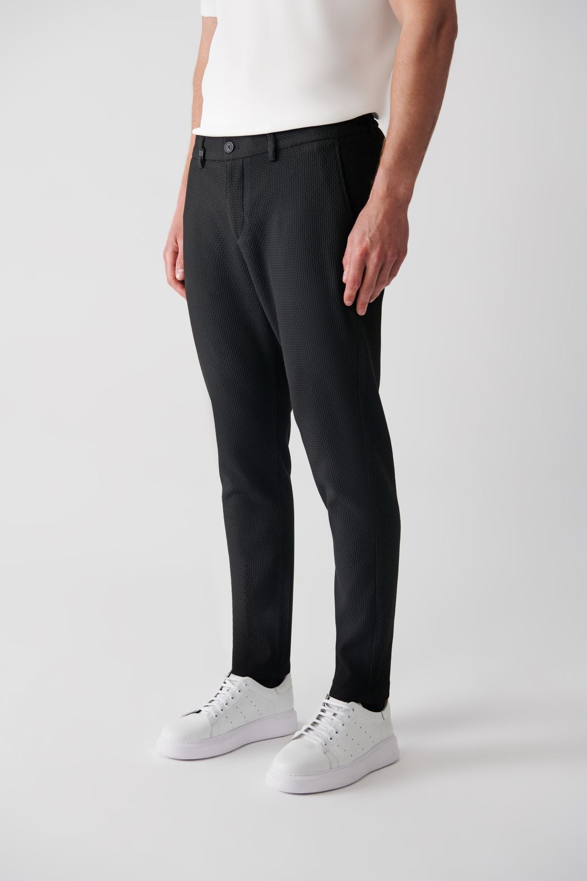 Men's black side pocket with waist tire woolen flexible suit pants a32y3201