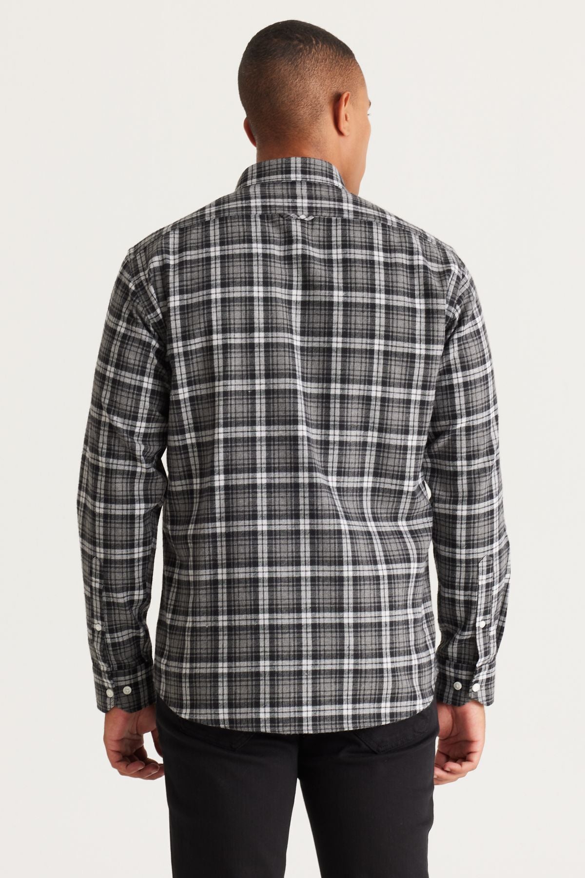Men's anthracit-gray comfort fit comfortable cut buttoned collar cotton checkered shirt