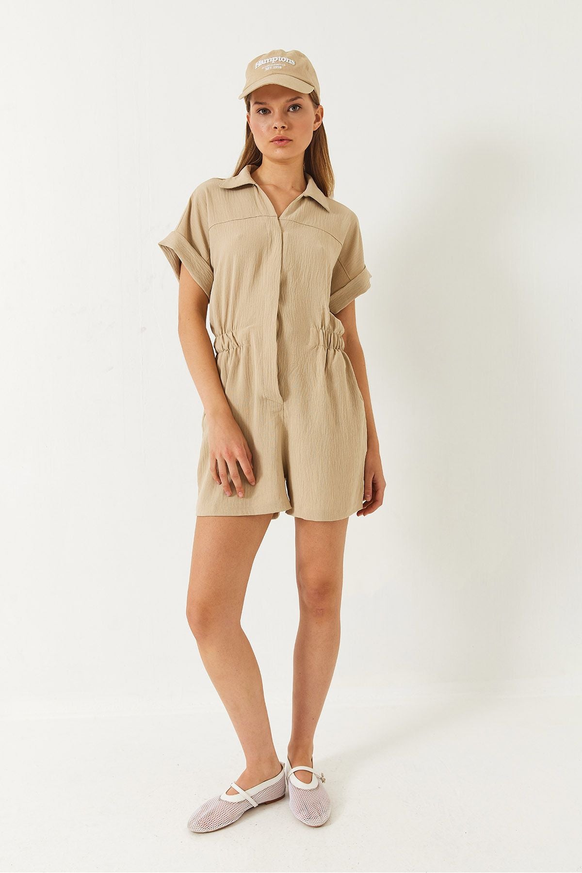 Women's Waist Tulum with Short Sleeve Short Shorted Short