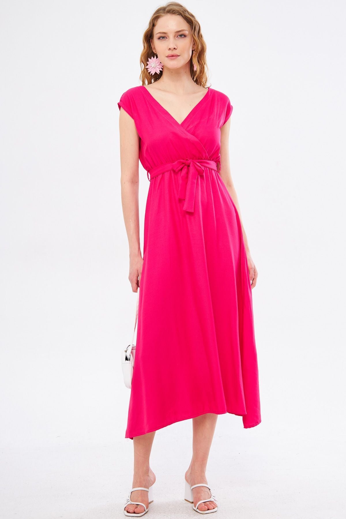 Women's Fuchsia Efta Dress Back and Front Collar Cruiser Belled Midi Boy ARM-24Y001027