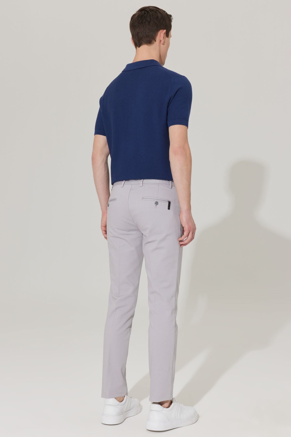Men's gray slim fit narrow cutting side pocket cotton flexible Acharted Pants