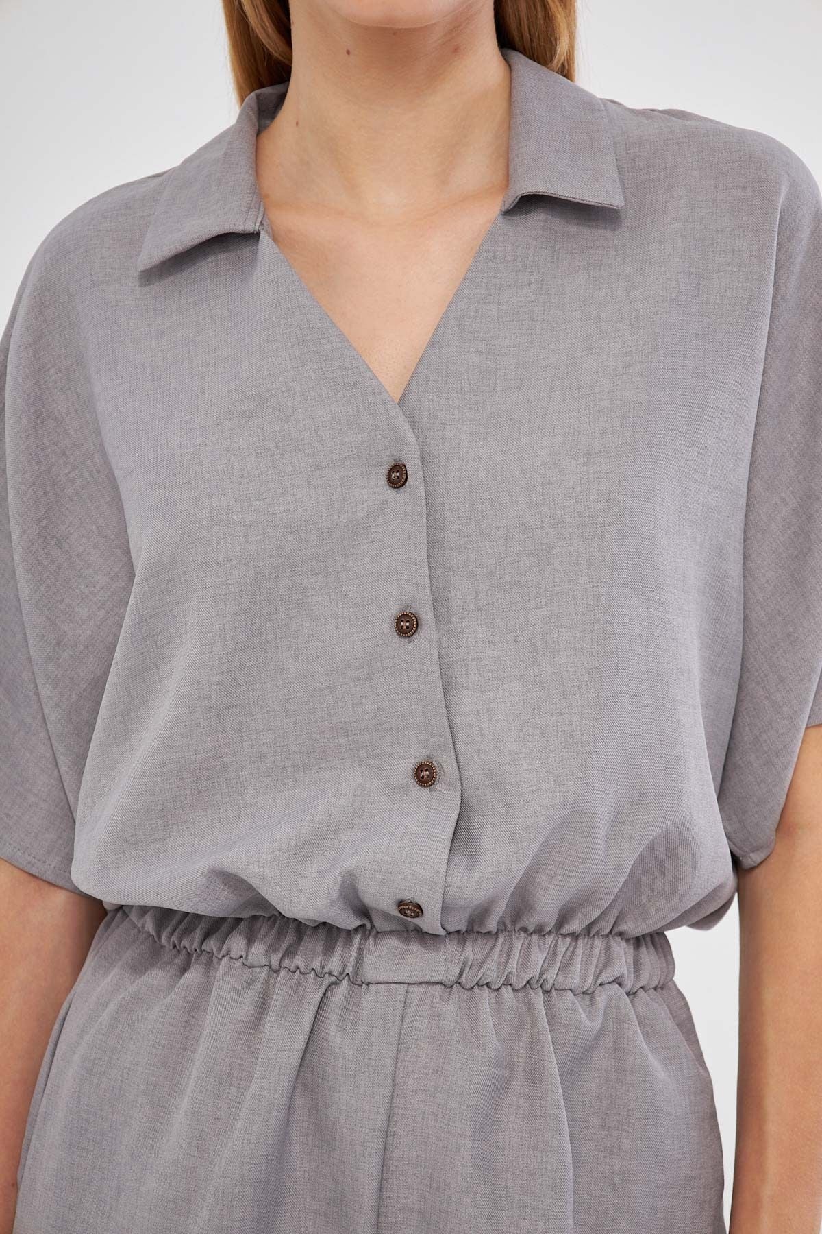 WOMEN GRAY SHIPPING COLLAR SHORT TULUM ARM-24Y001113