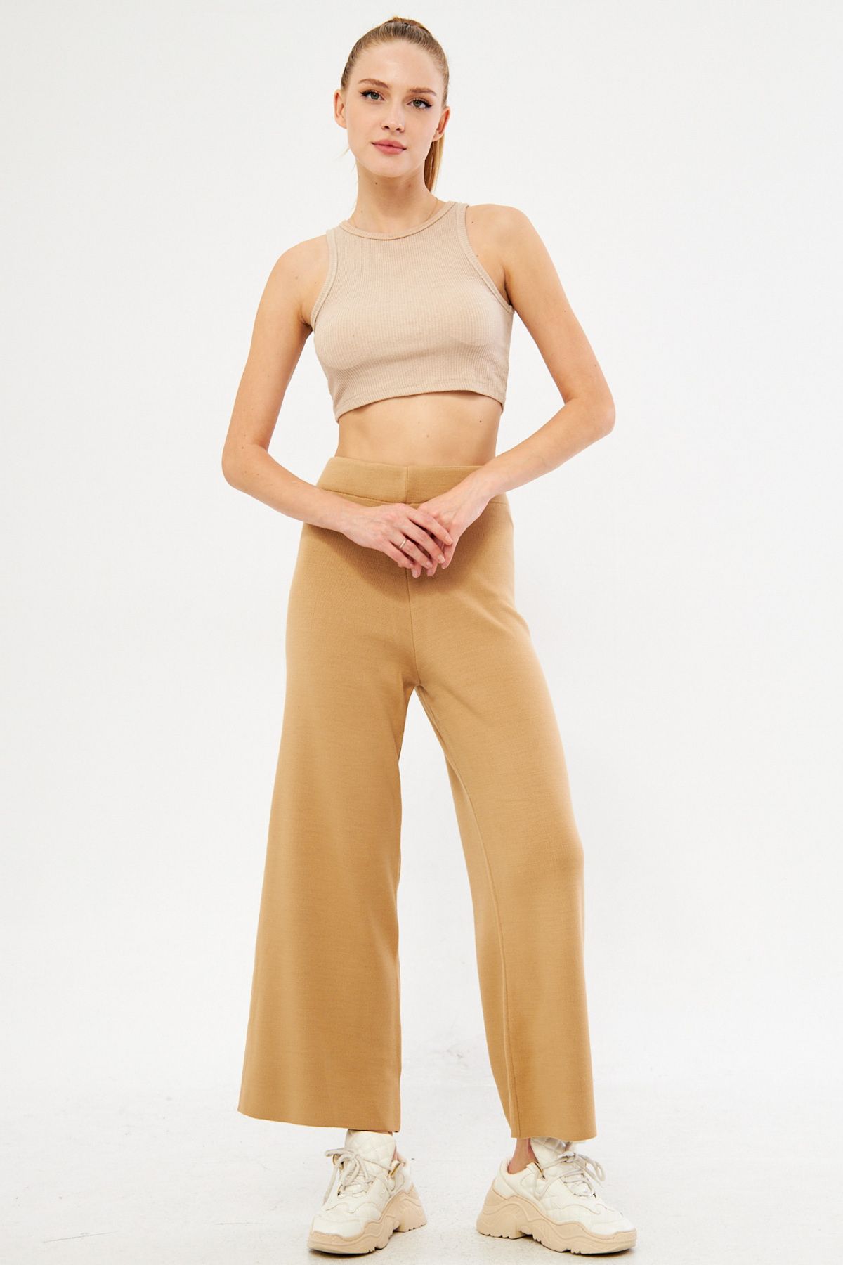 Female mink waist triko palazzo pants arm-25k069003