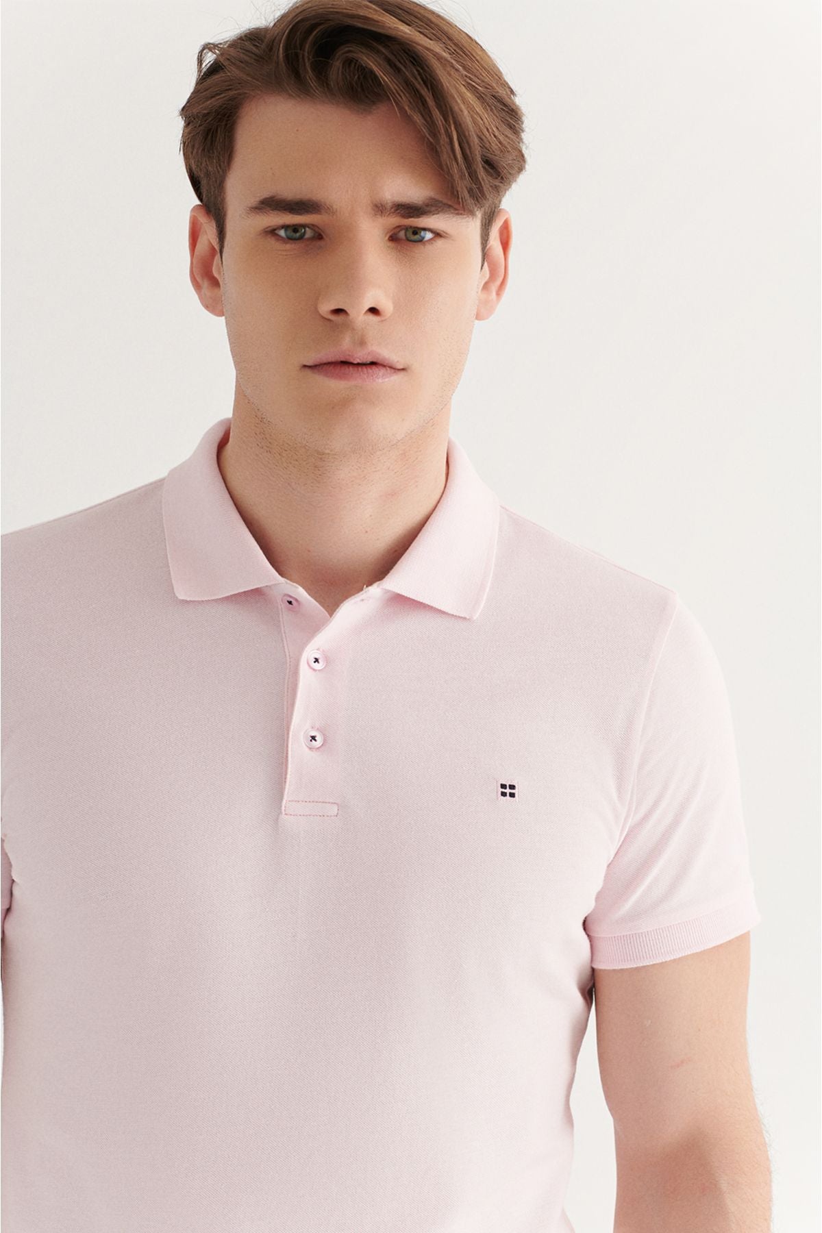 Men's Light Pink Polo collar T-shirt 100 %Cotton Cool Regular Fit E001004