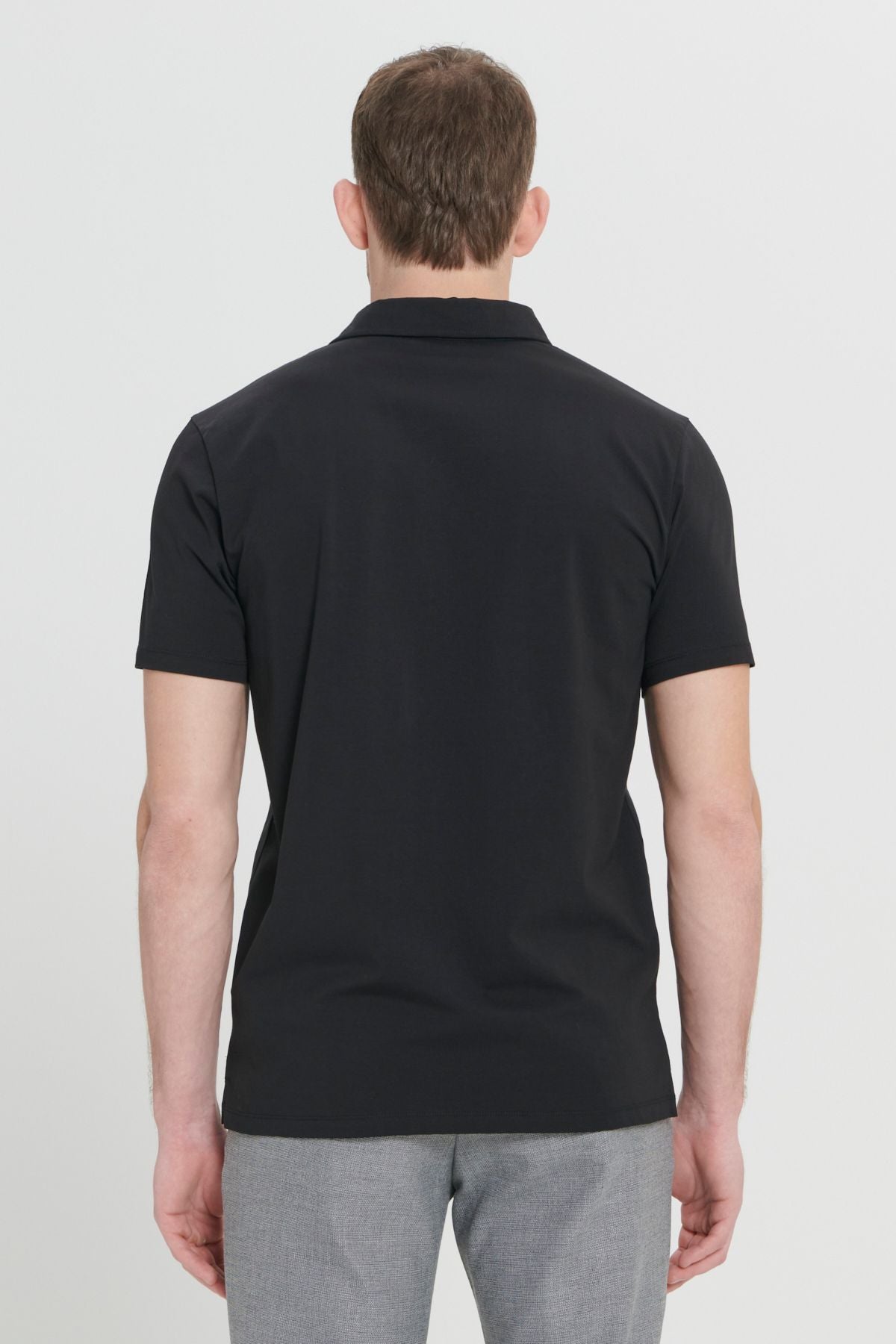 Men's black 100 %cotton slim fit narrow cut polo collar t -shirt