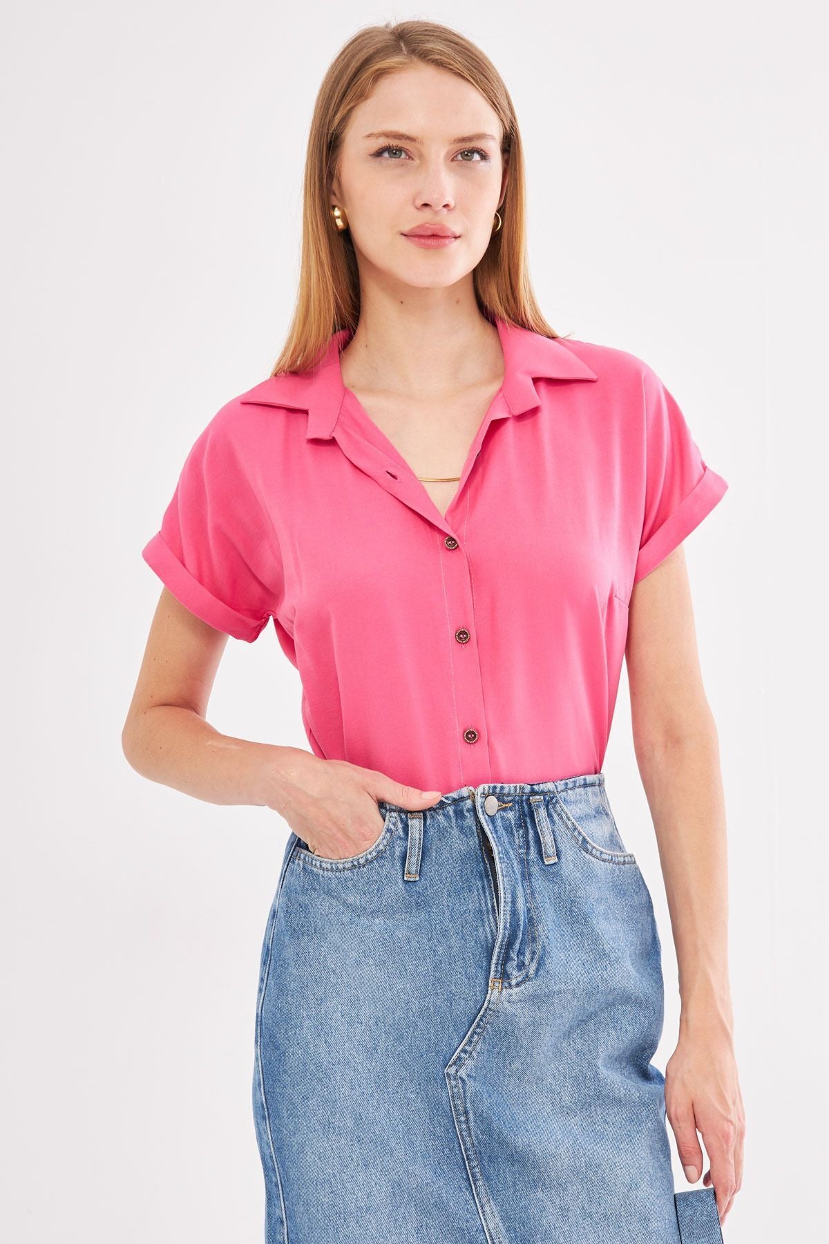 Woman Pink Short Sleeve Shirt ARM-19Y001065