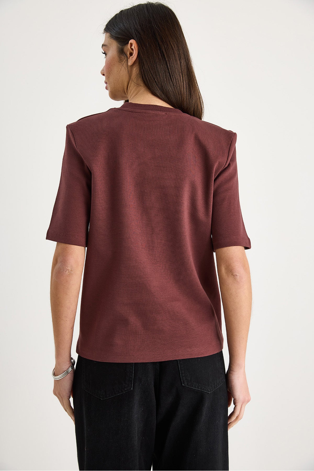 Women's Crew Neck Padded Cotton Basic T-Shirt 241134 60283128