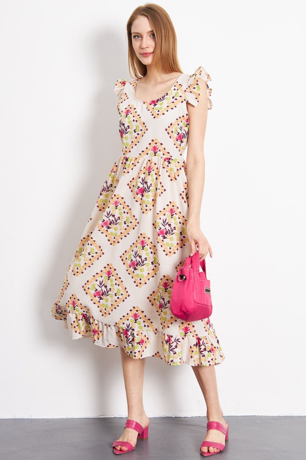 Woman Pink Left Right Stoop Long Dress with Zipper Arm-23001114