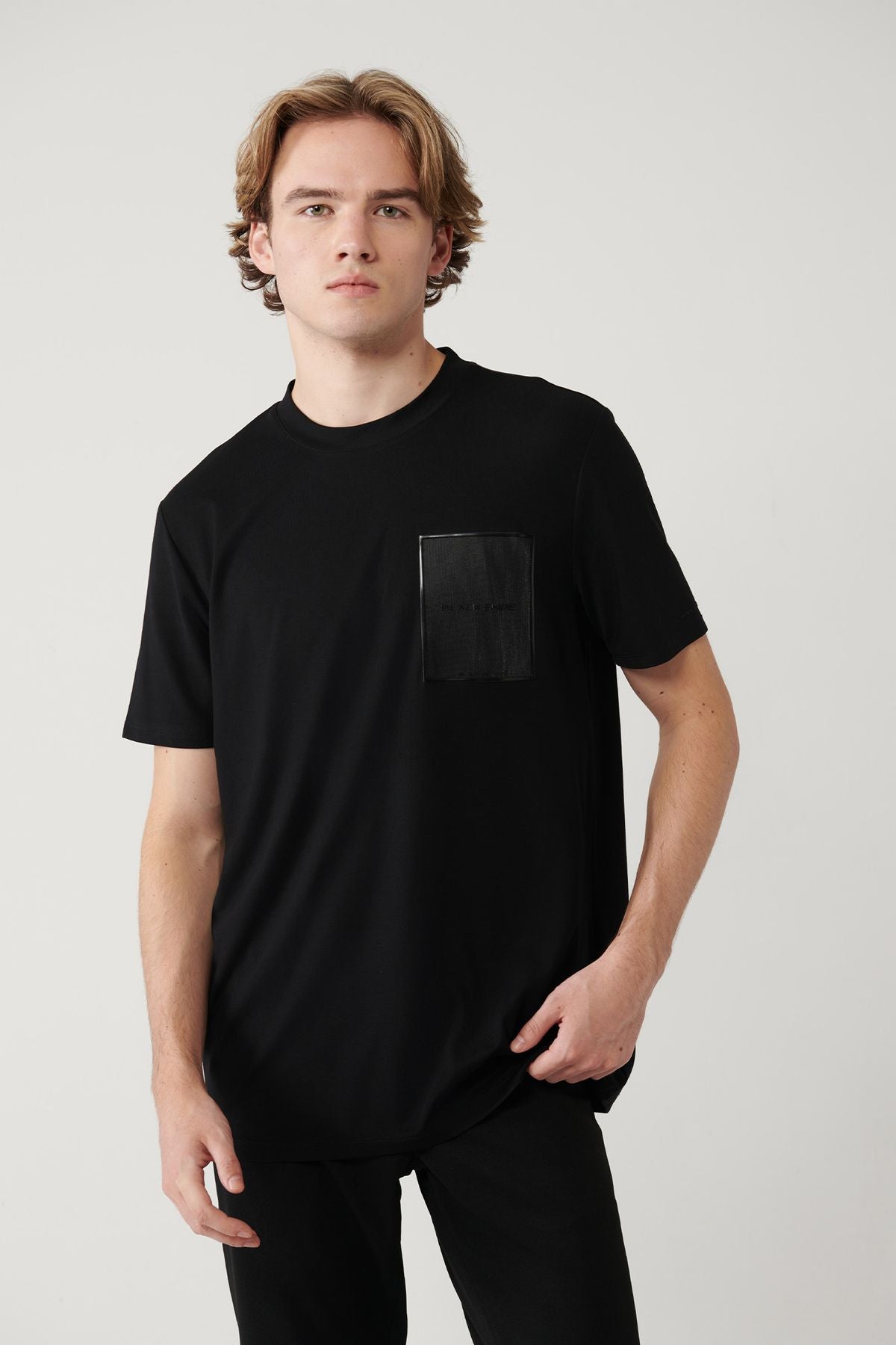 Men's black bike collar printed soft touch t-shirt A41y1010