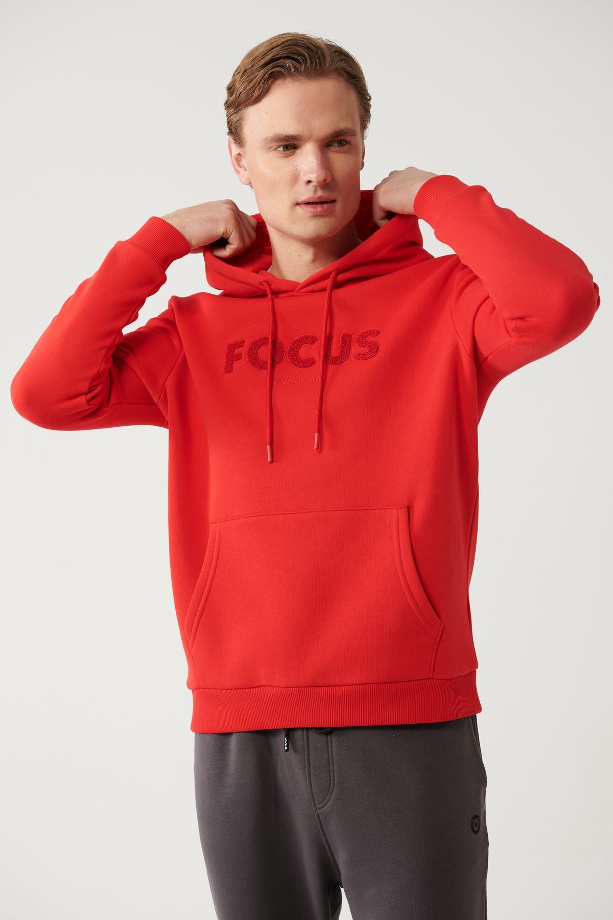Men's red hooded 3 -to -bang kangaroo pocket with Sweatshirt A32y1193
