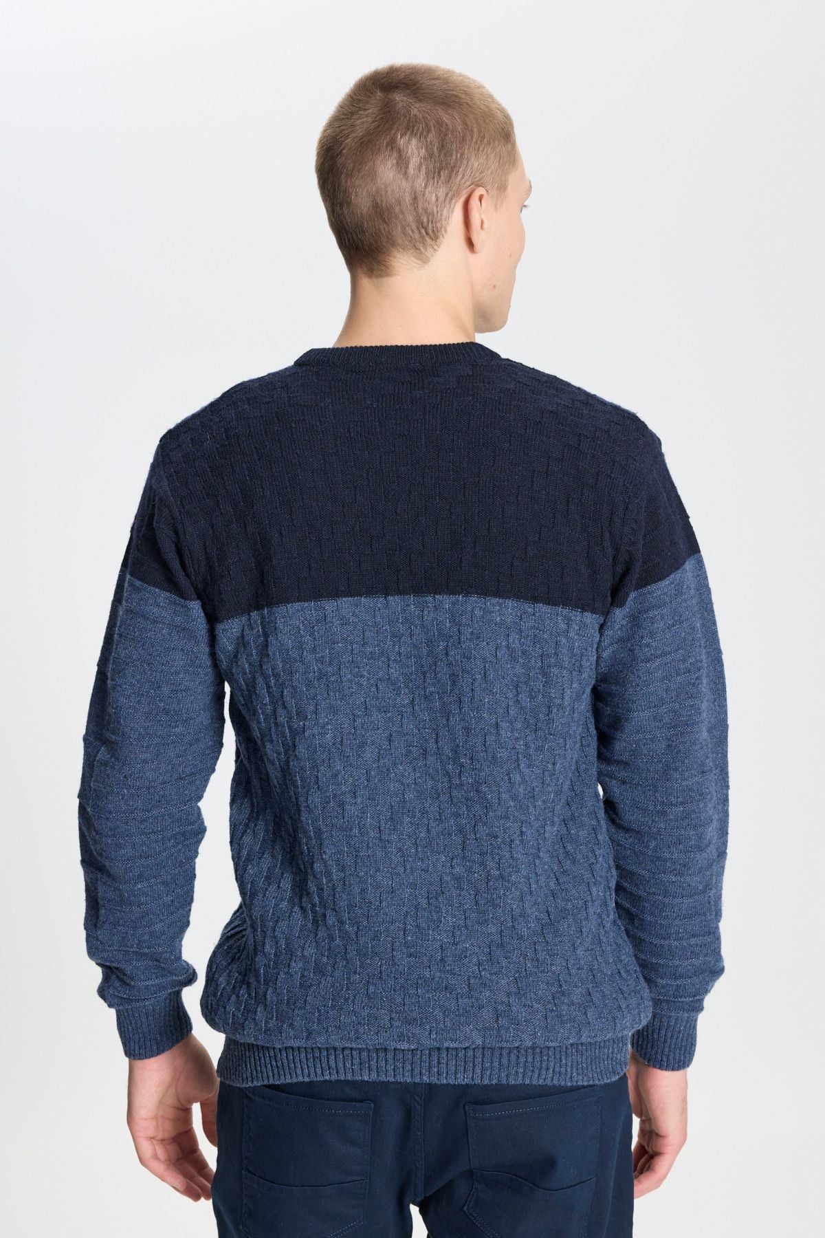 Men's Saks-Havacı Blue Standard Fit Normal Cut Normal Cycling Bicycle Patterned Wool Knitwear Sweater