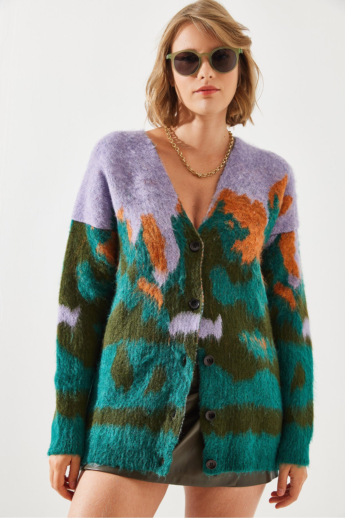 Women's Colorful Patterned Shawl Cardigan 20234241