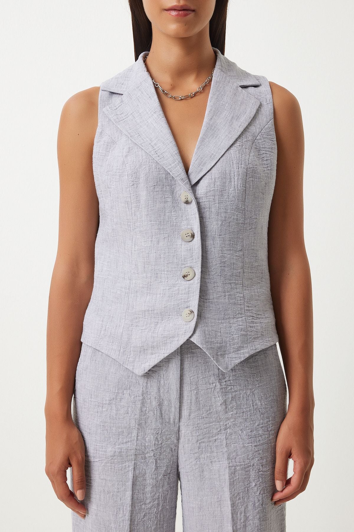 Women's Gray Shawl Yaka Vest Pants Set FN03231