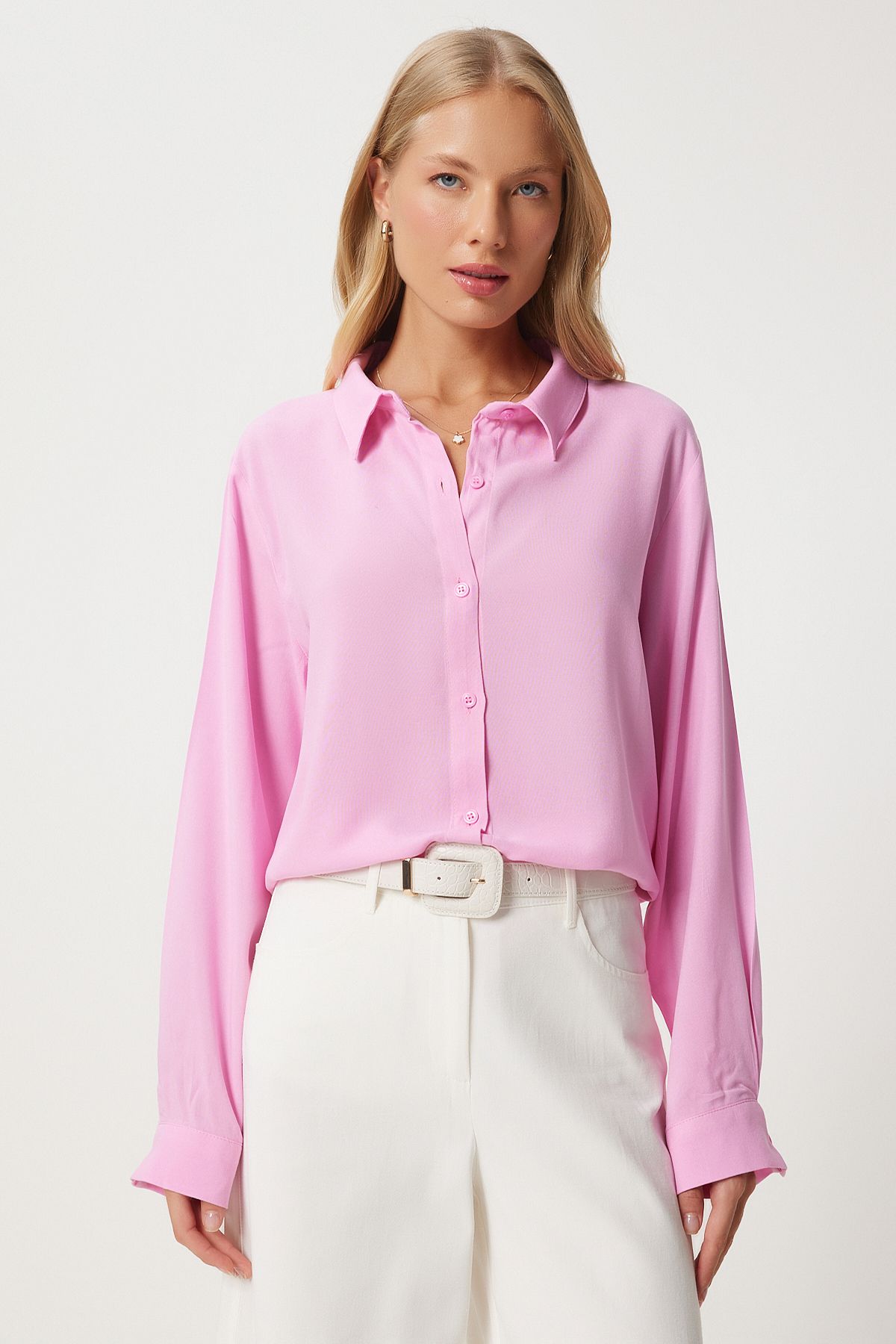 Woman pink comfortable mold viscose shirt to00153