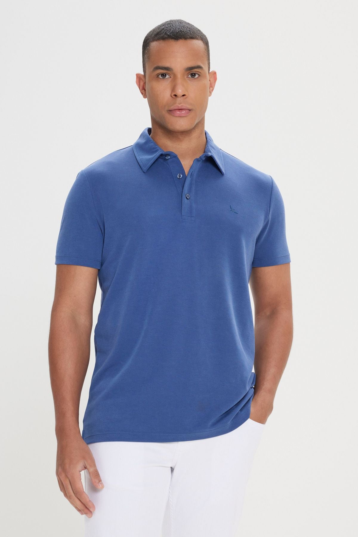 Men's indigo slim fit narrow cut polo collar t -shirt