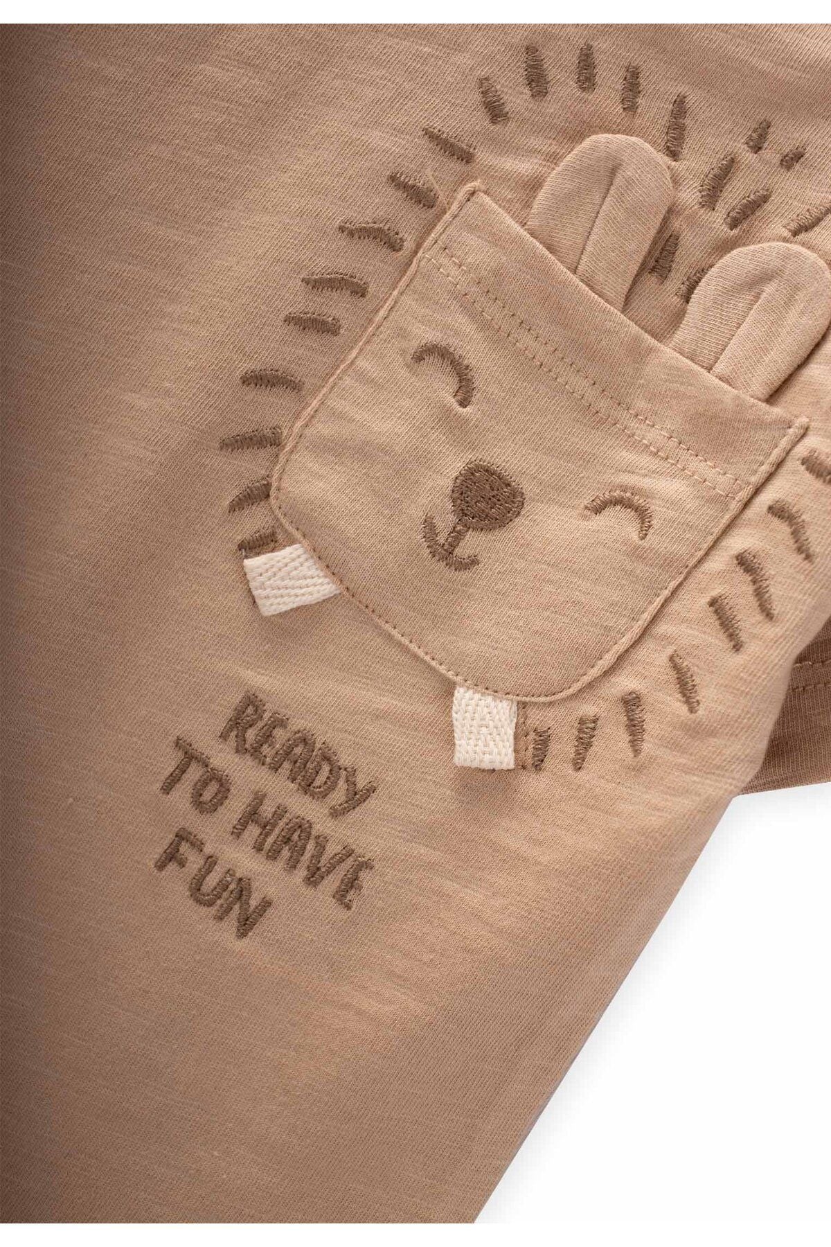 Cat Embroidery T-Shirt 1-6 Years Beige