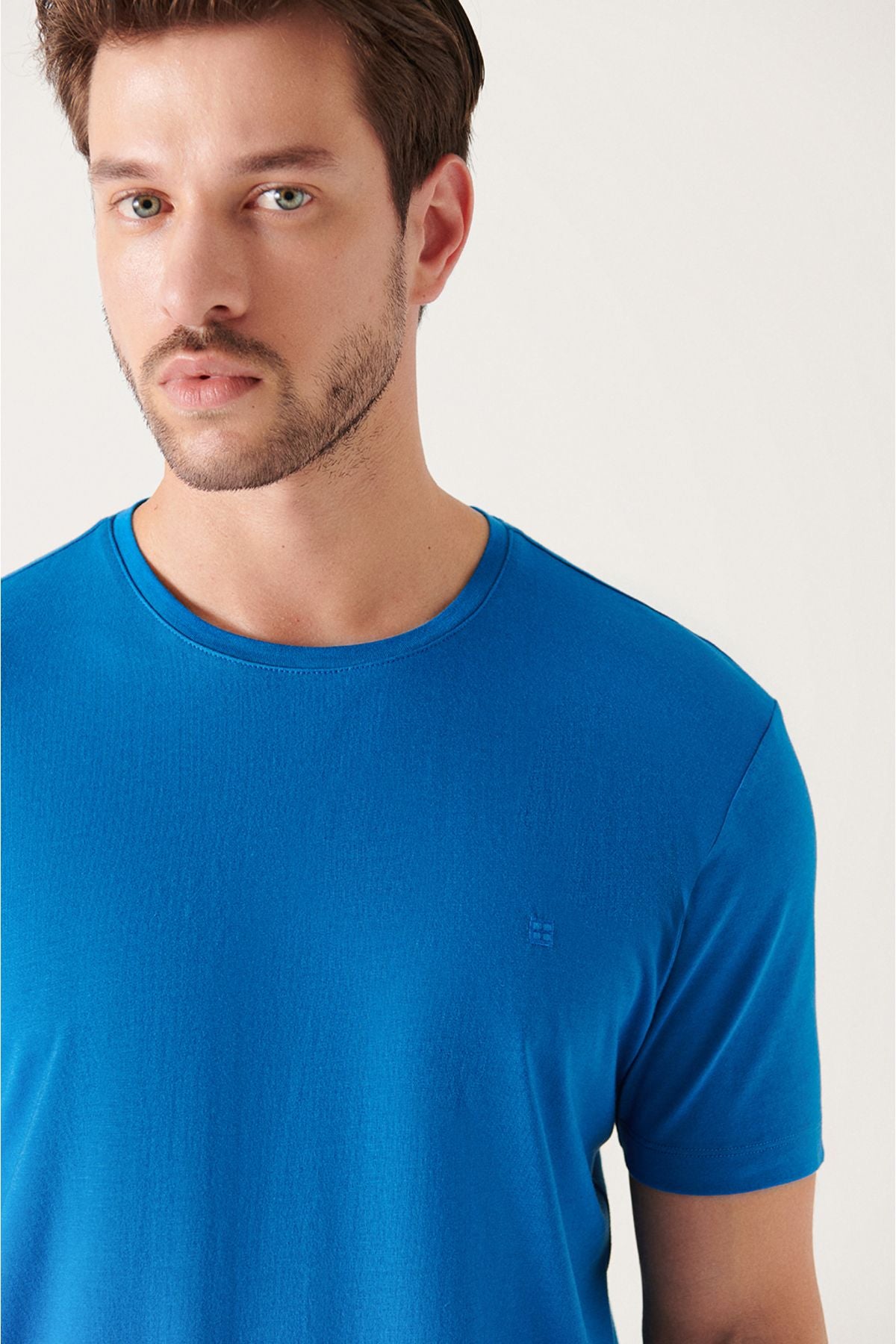 Men's Dark Blue Blue Ultrasoft Bicycle Cotton Cotton Basic T-Shirt E001171
