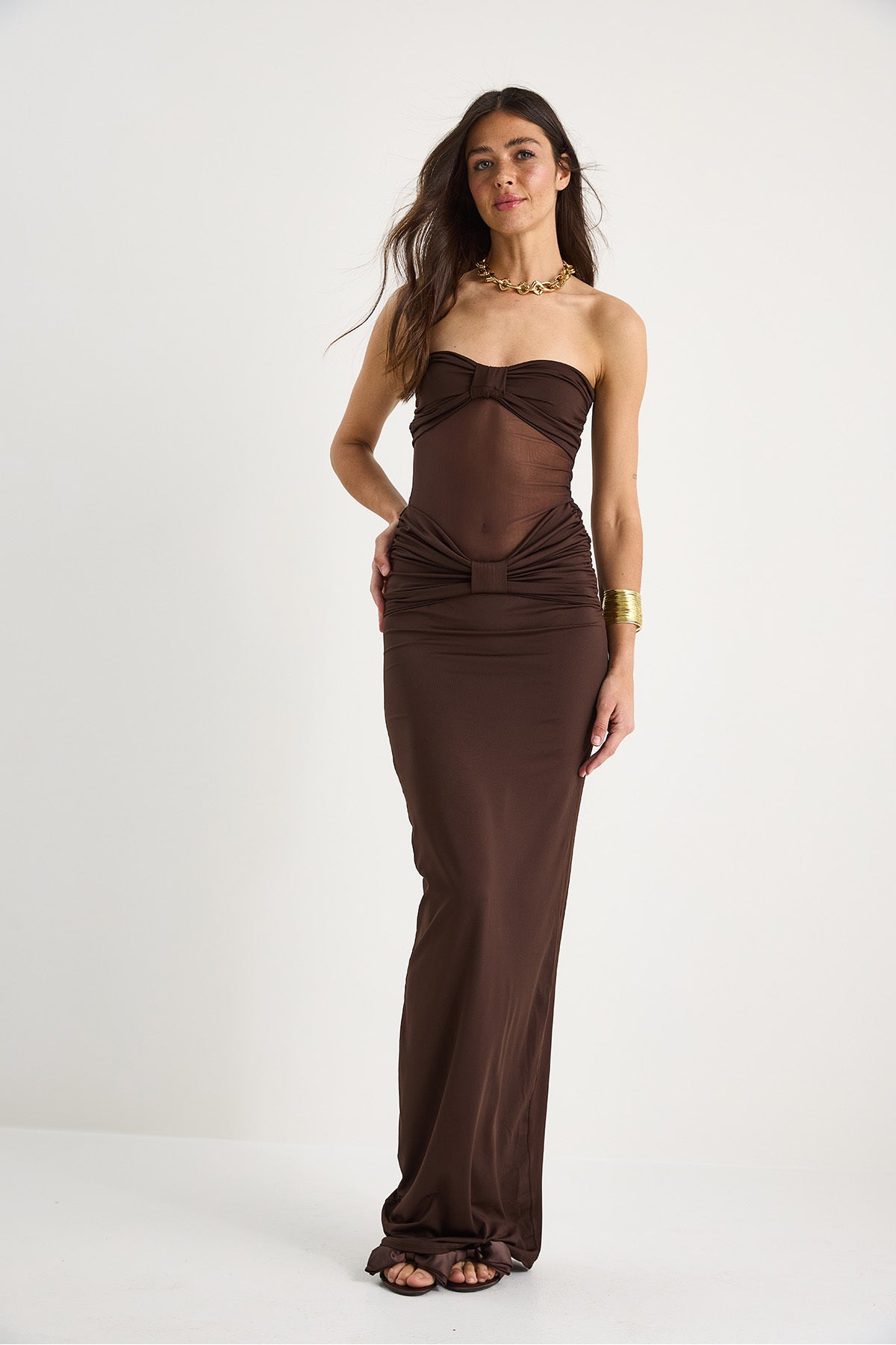 Women's Strapless Tulle Detailed Saran Sandy Fish Dress 2502 60283330