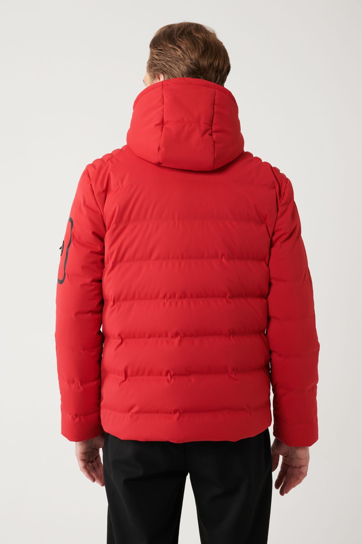 Men's Red Goose Feather Water Driving Windproof Thermometer Removable Hooded Hooded Inflatable Mont A32Y