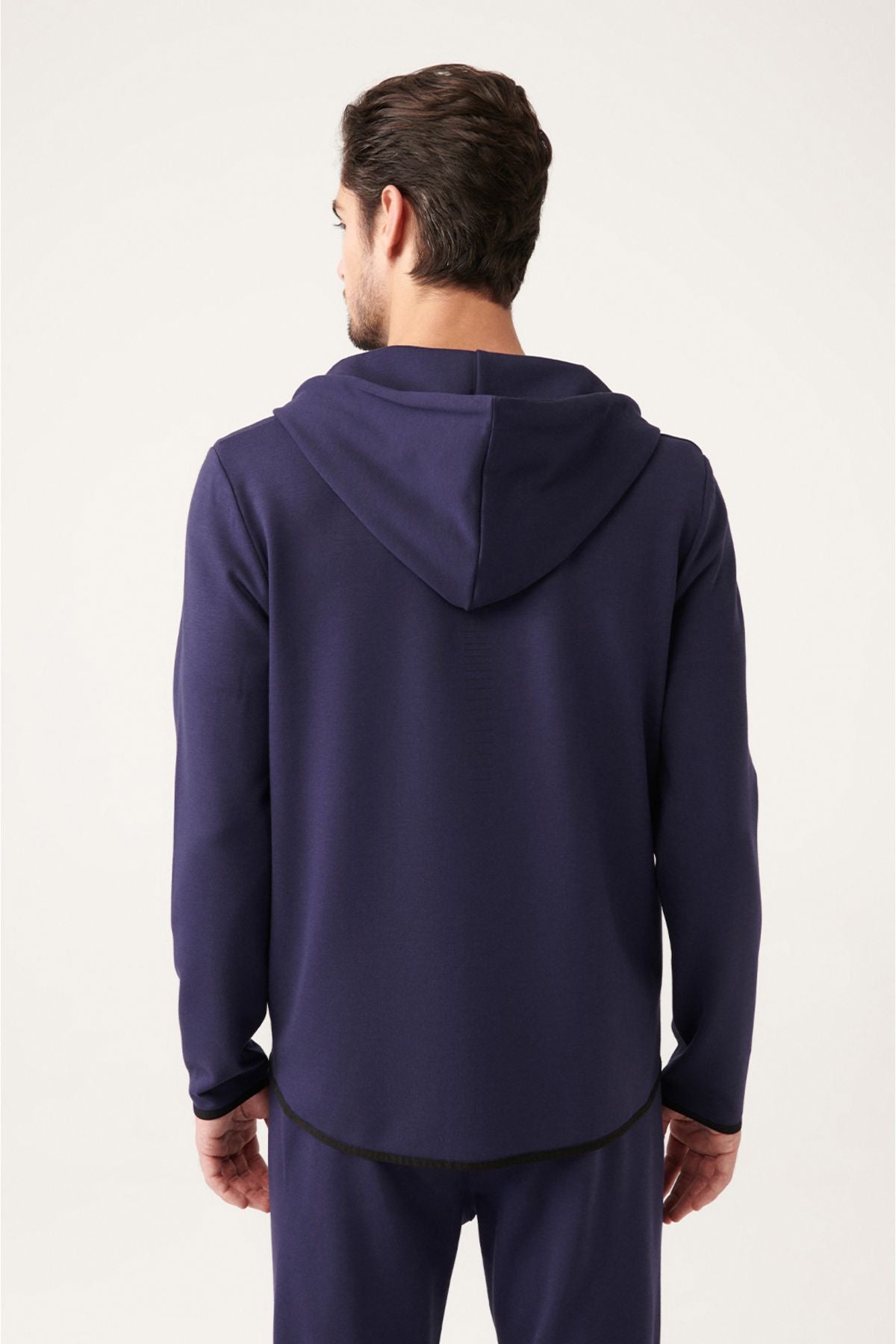 Men's navy blue interlok fabric hooded zipper sweatshirt a31y1202