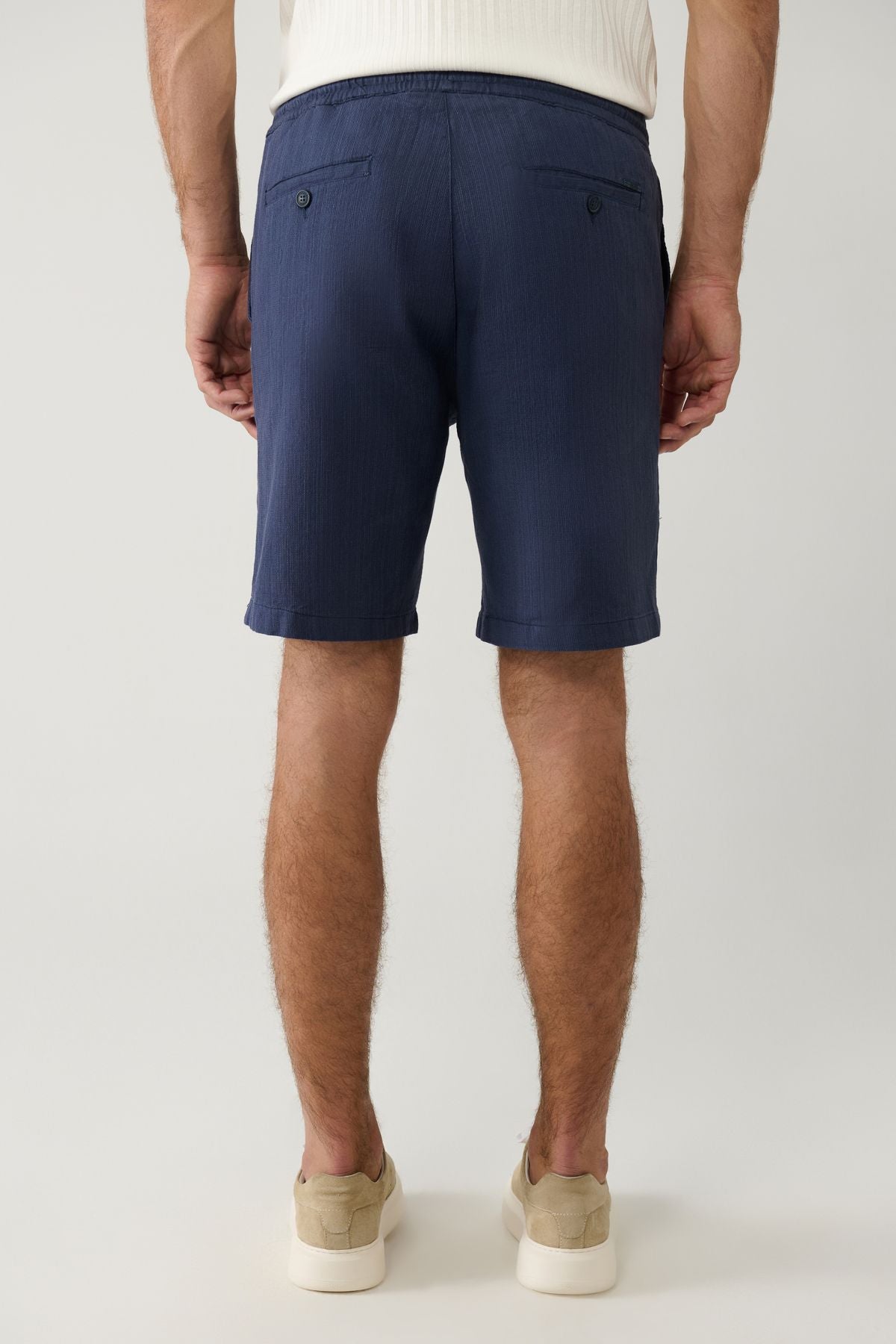 Men's Indigo 100 %Cotton Side Waist Waist Linen Textured Short E003603